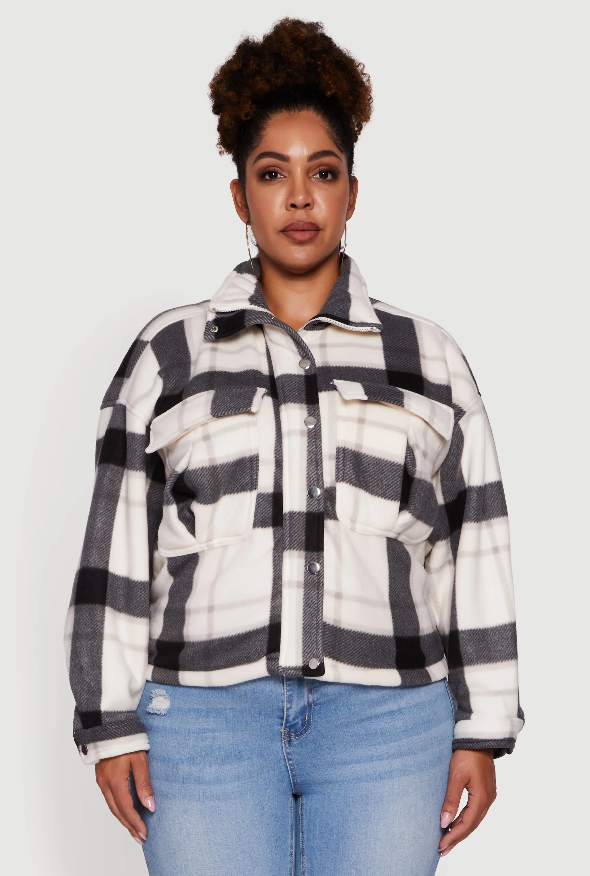 Plus Size Plaid Sherpa Lined Snap Button Front Shacket sold by Rainbow product image thumbnail 2