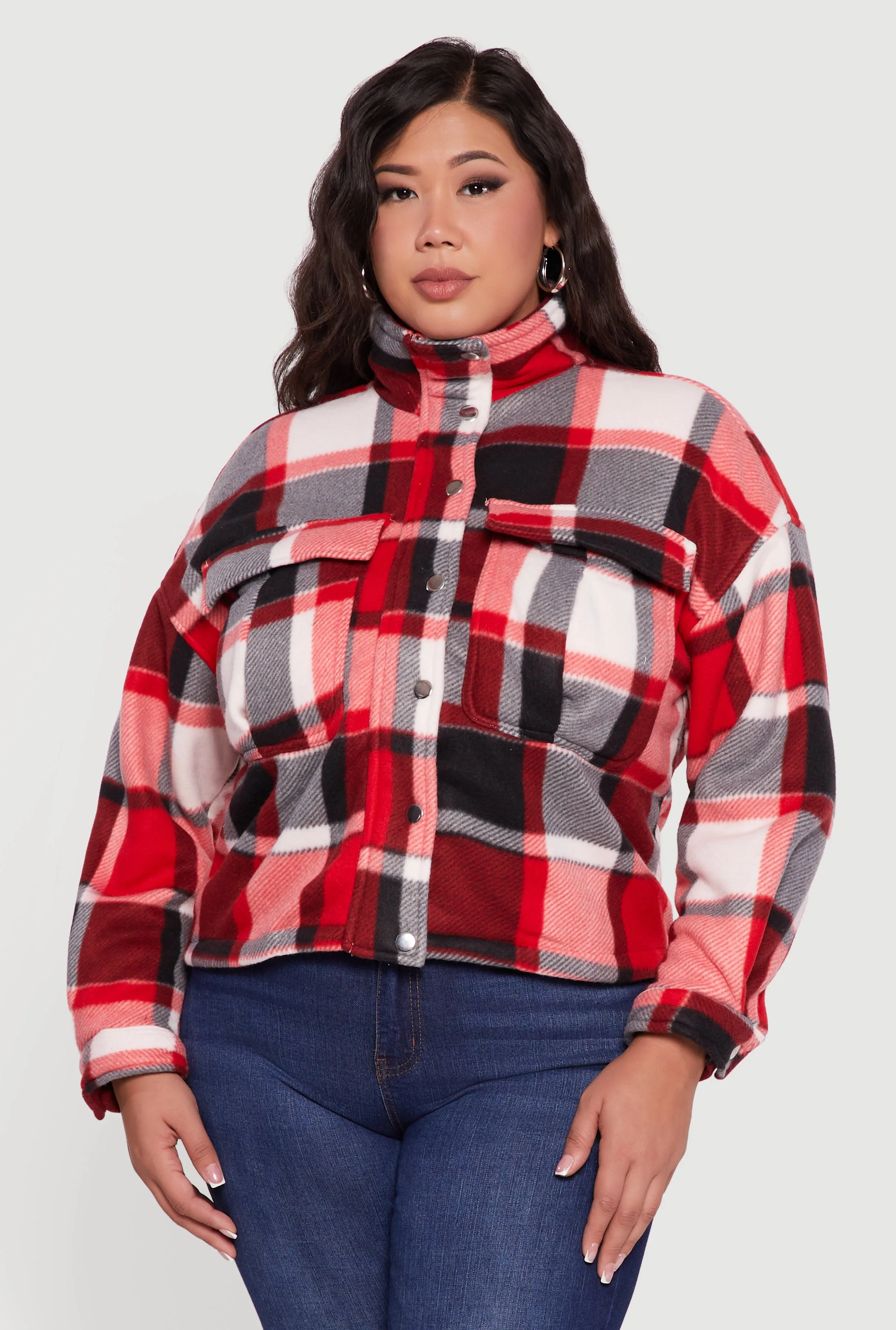 Plus Size Plaid Sherpa Lined Snap Button Front Shacket sold by Rainbow product image thumbnail 2