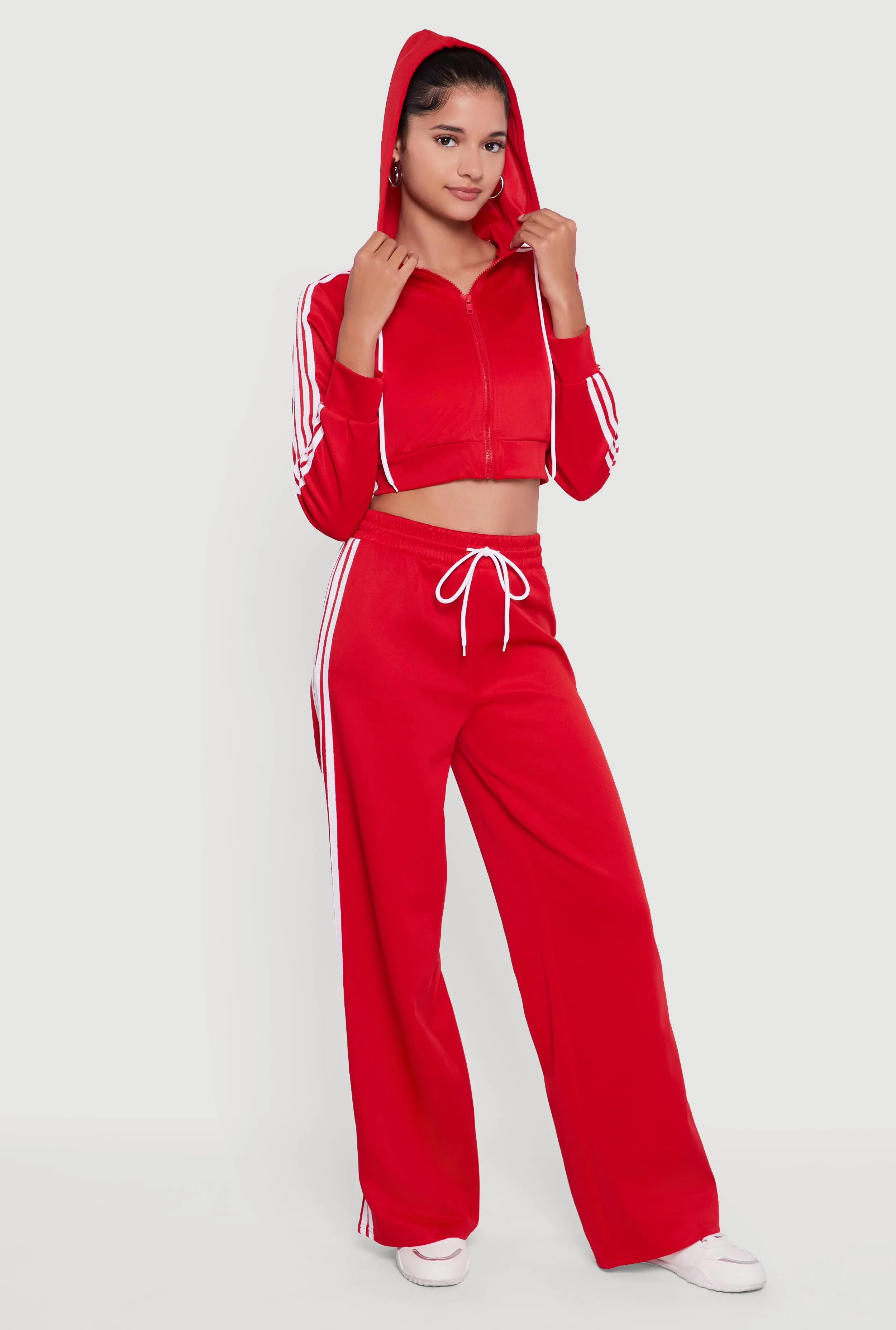 Contrast Trim Hooded Zip Front Cropped Hoodie sold by Rainbow product image thumbnail 2