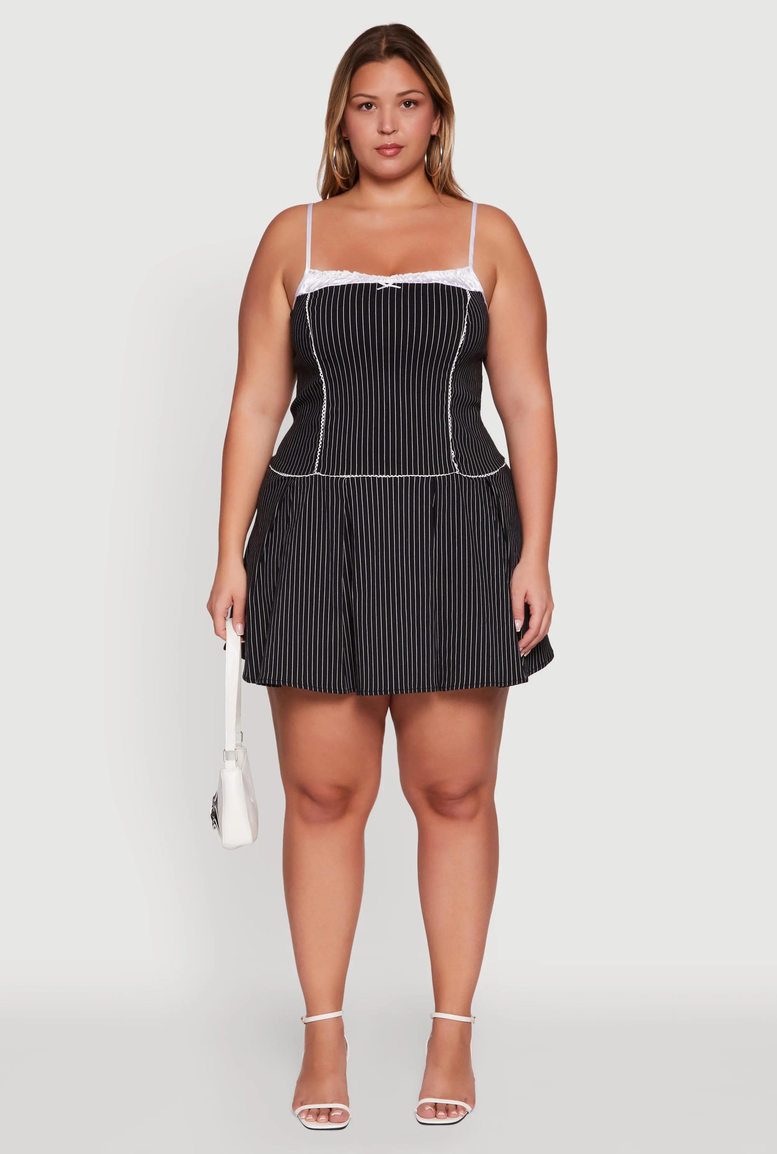 Plus Size Pinstripe Lace Detail Mini Skater Dress sold by Rainbow product image thumbnail 2