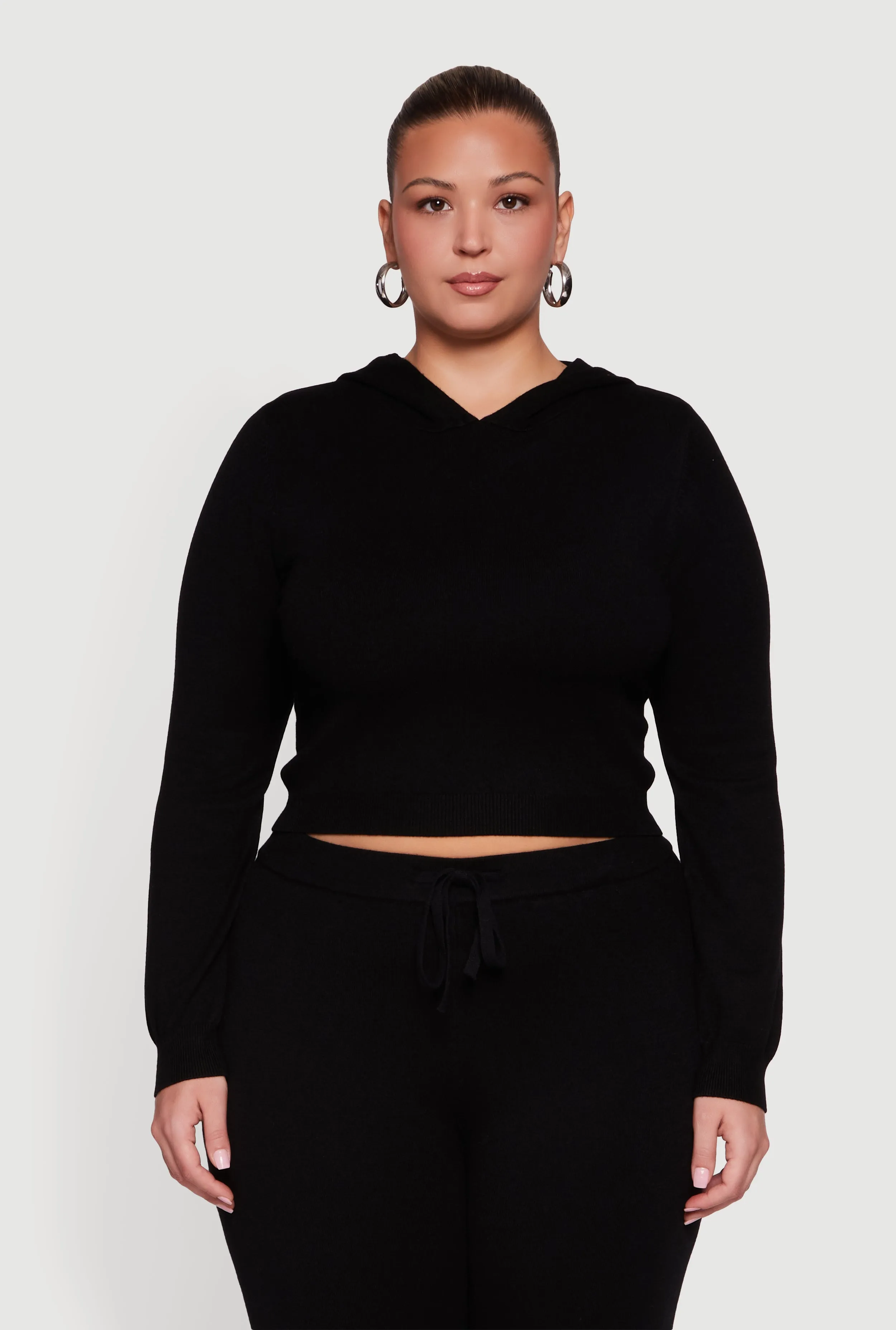 Plus Size Hooded Pull Over Crop Sweater sold by Rainbow