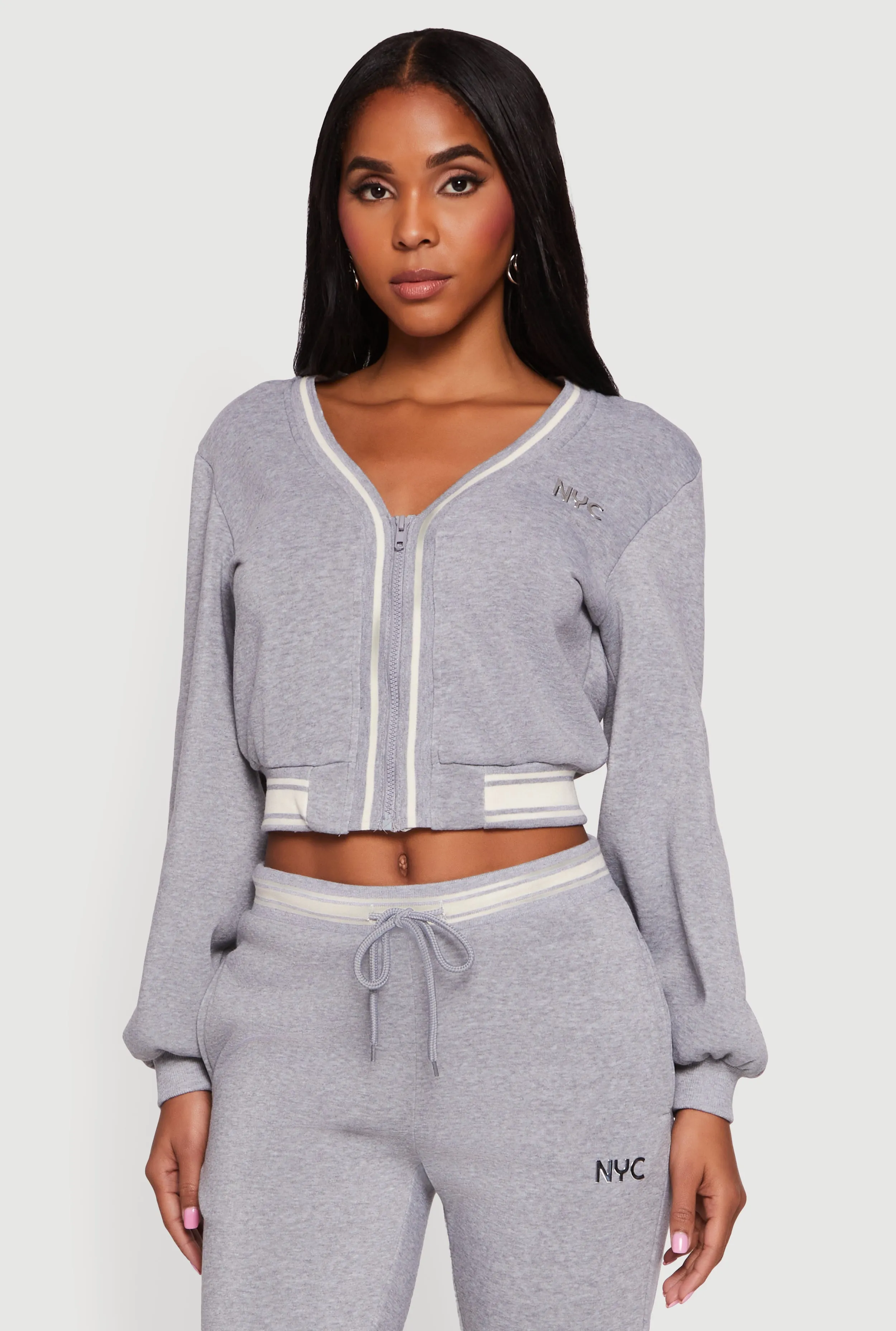 NYC V-Neck Zip Front Cropped Sweatshirt sold by Rainbow product image thumbnail 3