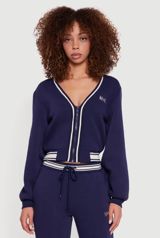 NYC V-Neck Zip Front Cropped Sweatshirt sold by Rainbow
