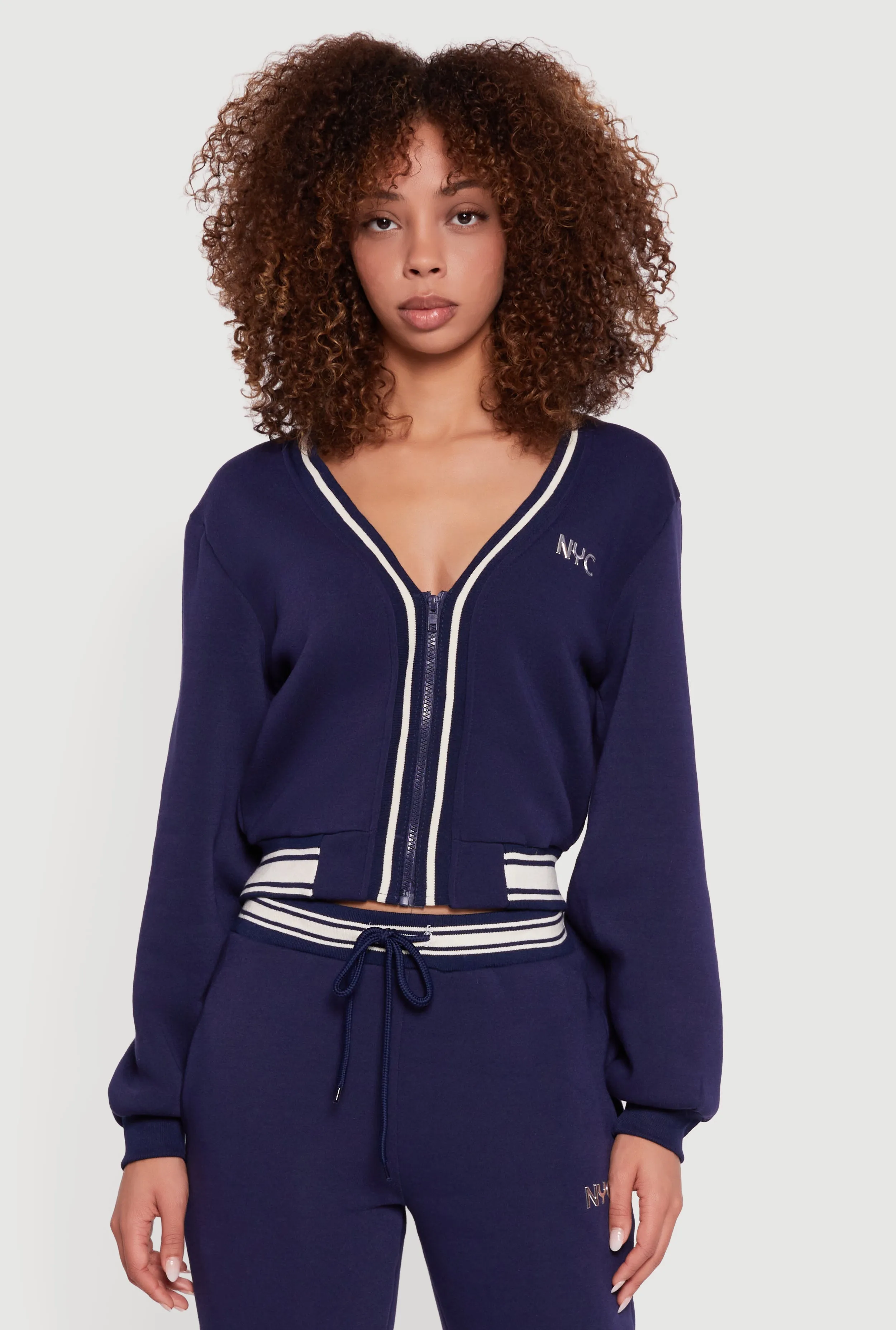 NYC V-Neck Zip Front Cropped Sweatshirt sold by Rainbow