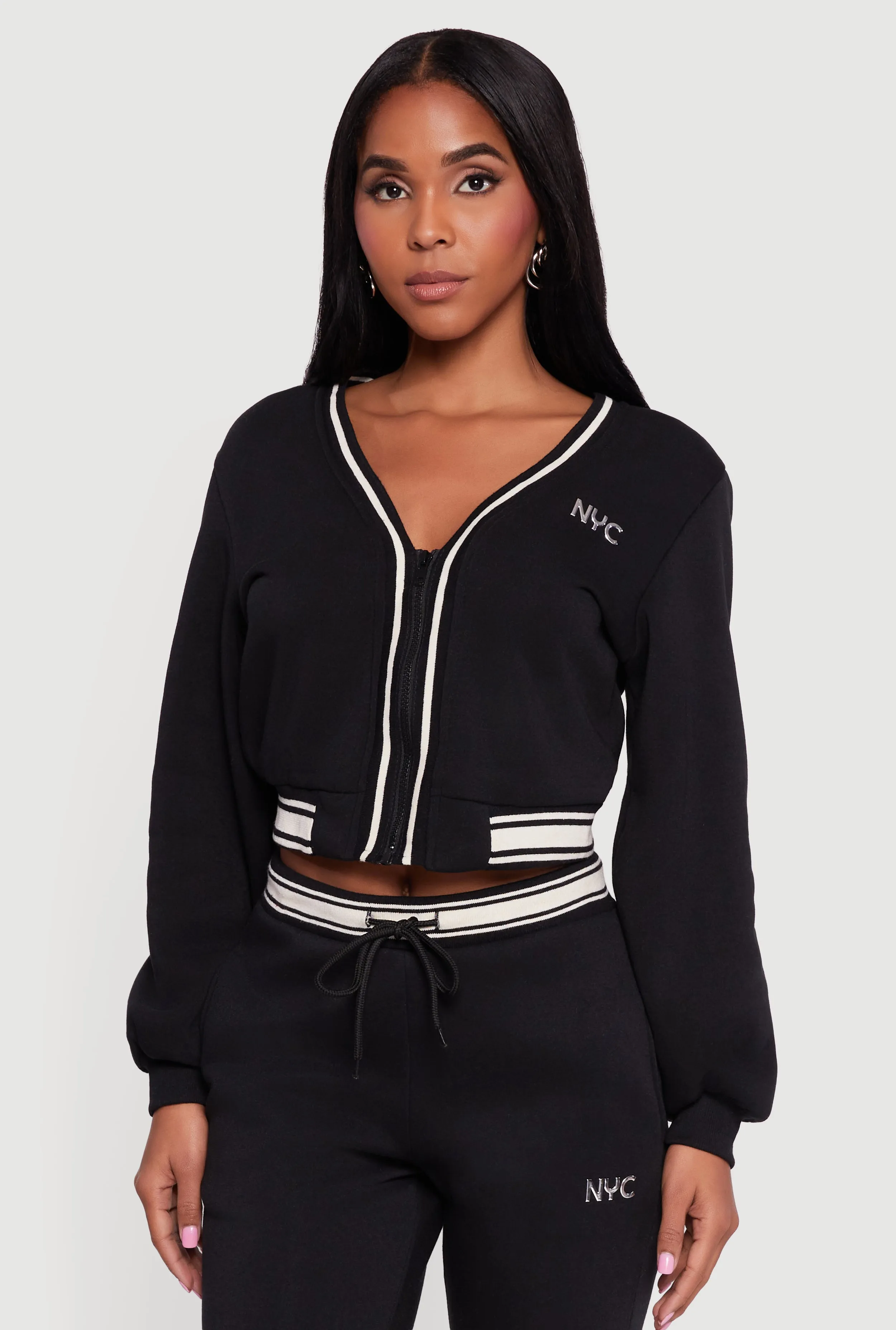 NYC V-Neck Zip Front Cropped Sweatshirt sold by Rainbow product image thumbnail 2