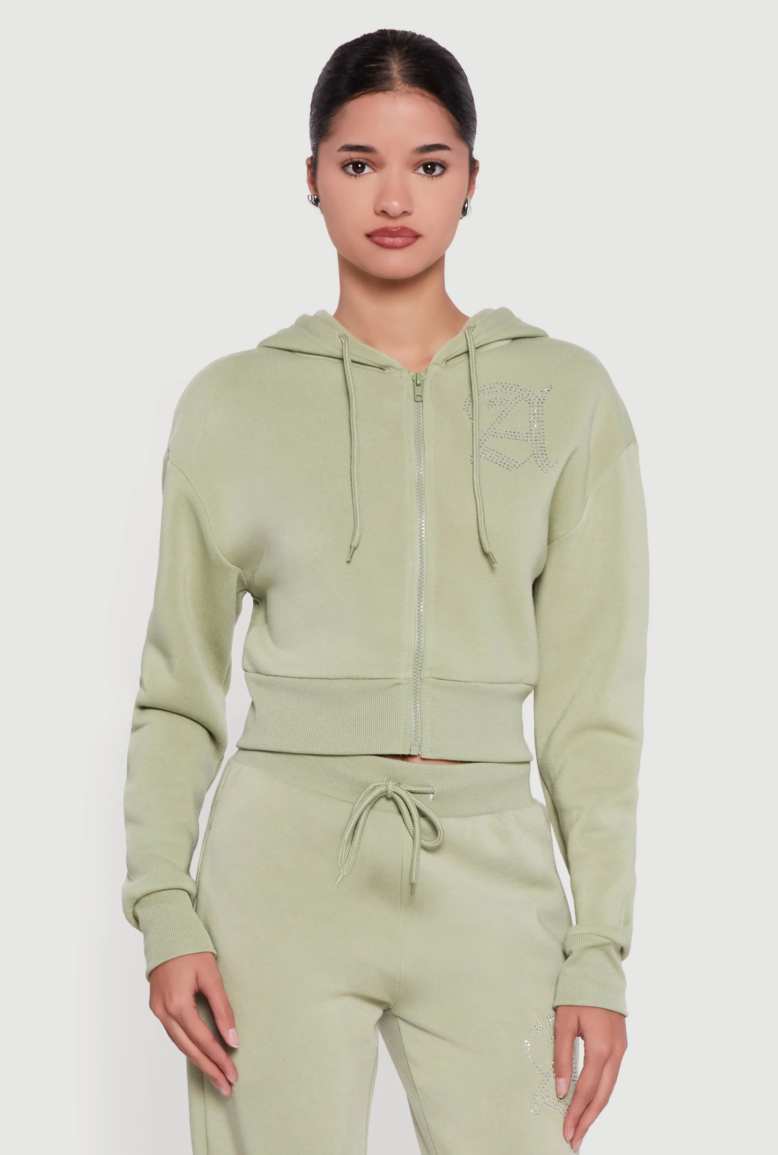 Angel Rhinestone Zip Front Cropped Hoodie sold by Rainbow product image thumbnail 5