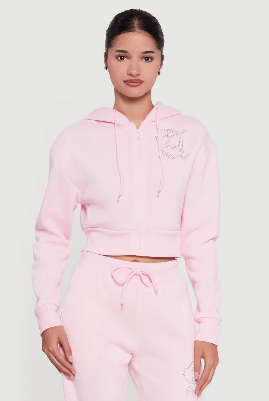 Angel Rhinestone Zip Front Cropped Hoodie sold by Rainbow