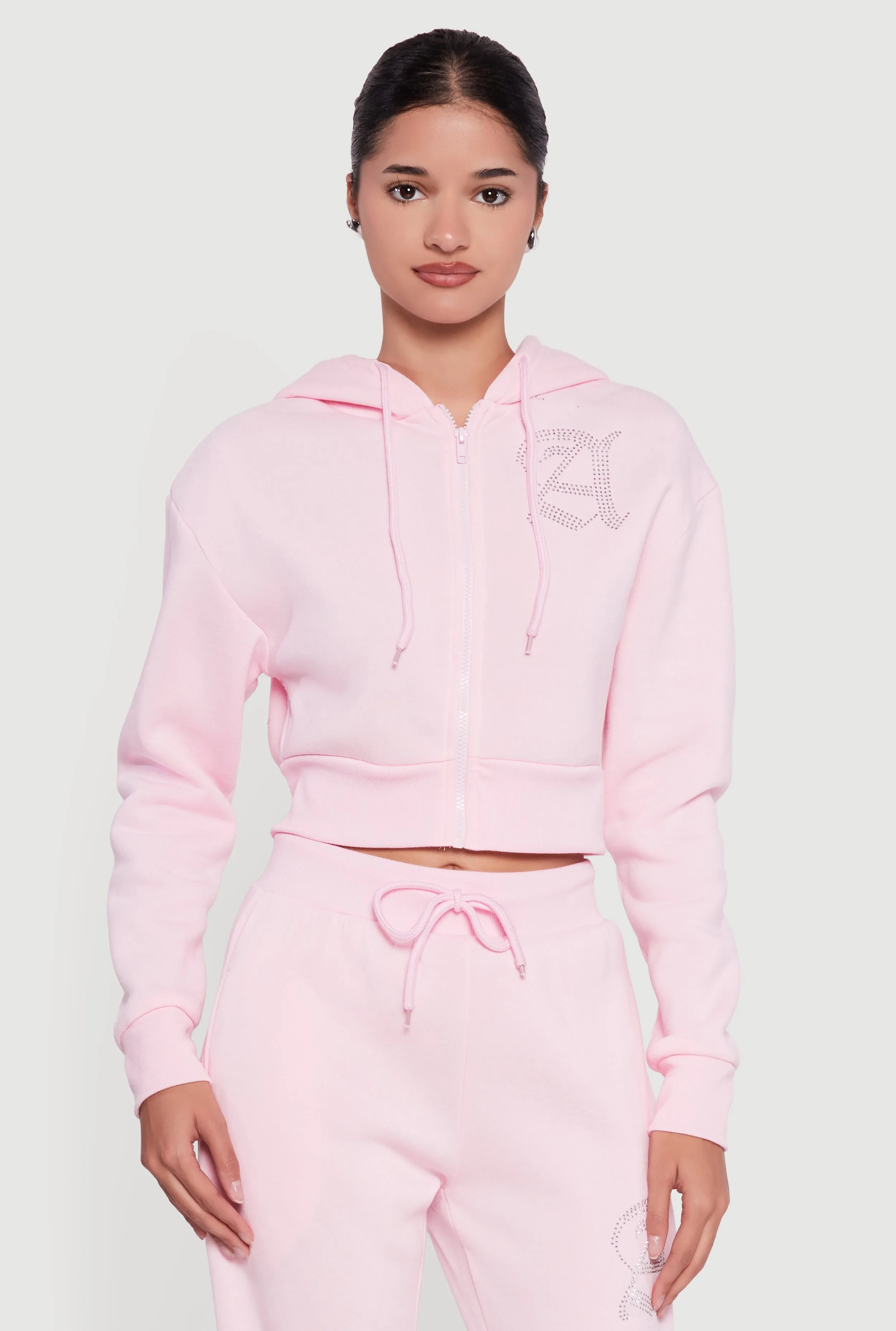 Angel Rhinestone Zip Front Cropped Hoodie sold by Rainbow