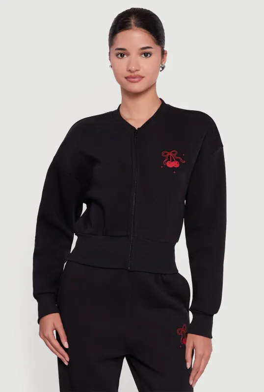 Cherry Bow Graphic Detail Zip Front Sweatshirt sold by Rainbow