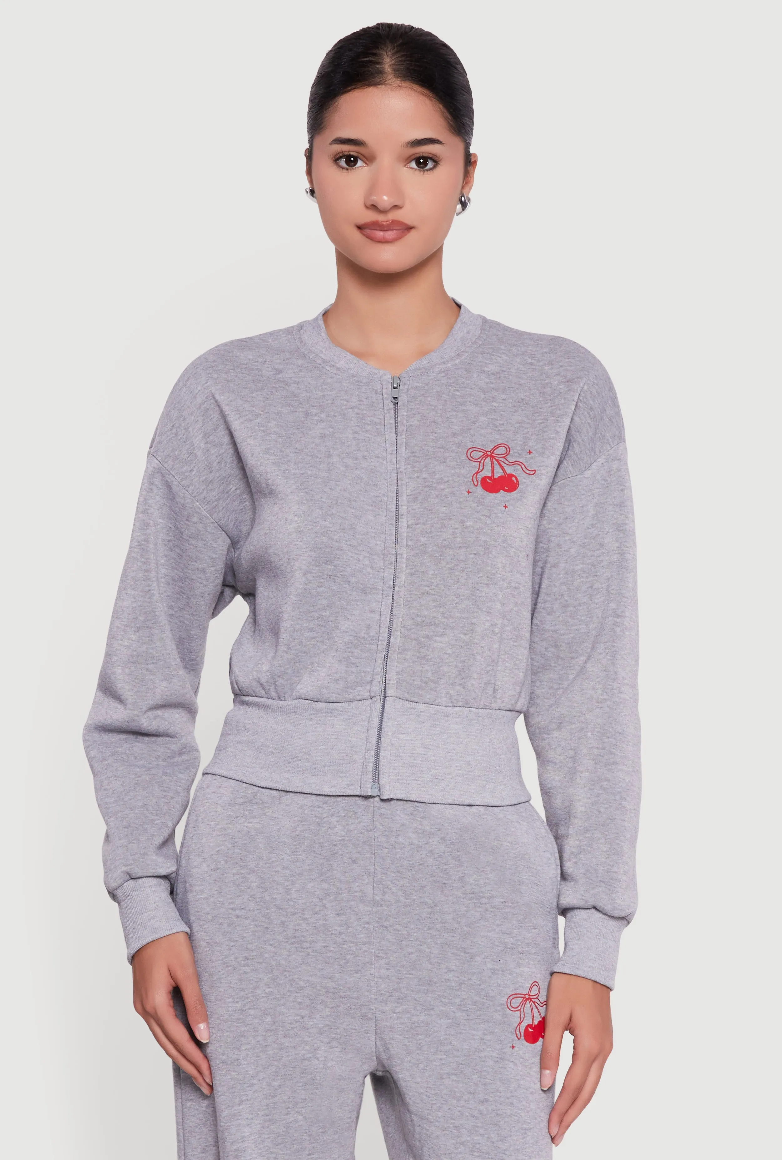 Cherry Bow Graphic Detail Zip Front Sweatshirt sold by Rainbow product image thumbnail 5