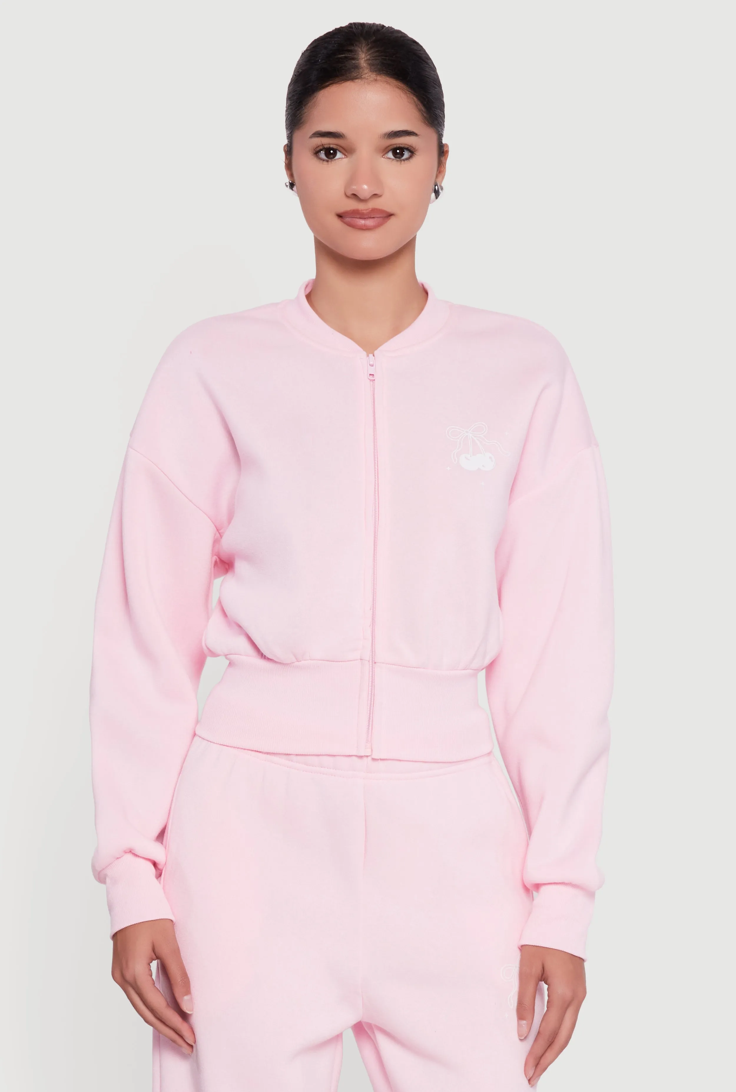 Cherry Bow Graphic Detail Zip Front Sweatshirt sold by Rainbow product image thumbnail 4