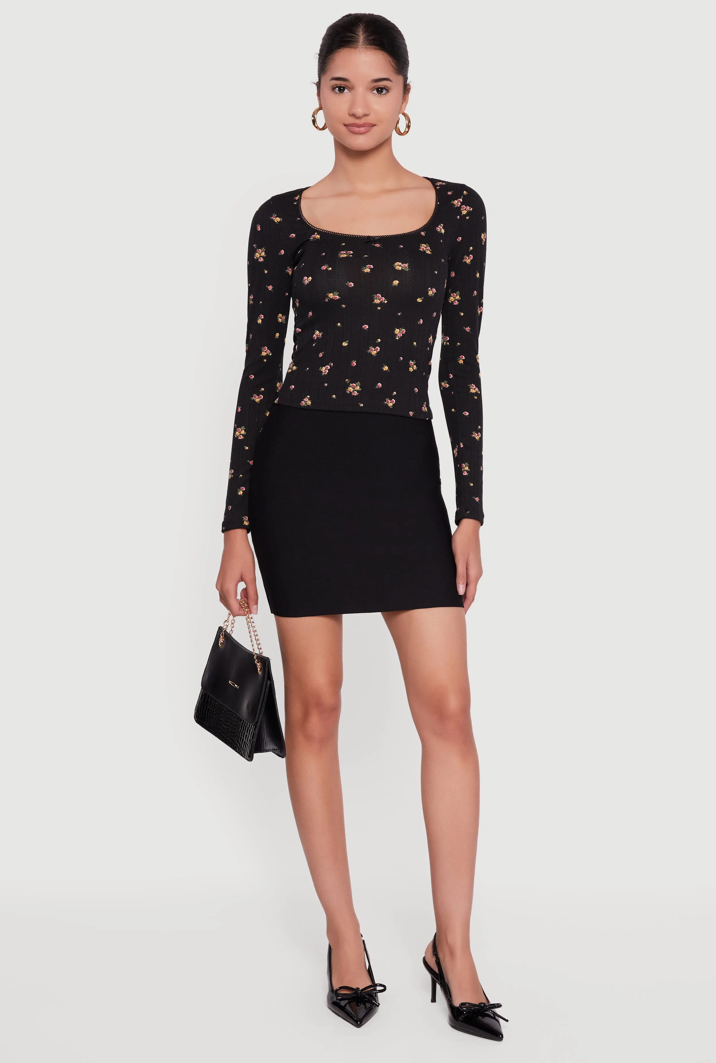 Floral Pointelle Long Sleeve Crop Top sold by Rainbow product image thumbnail 2