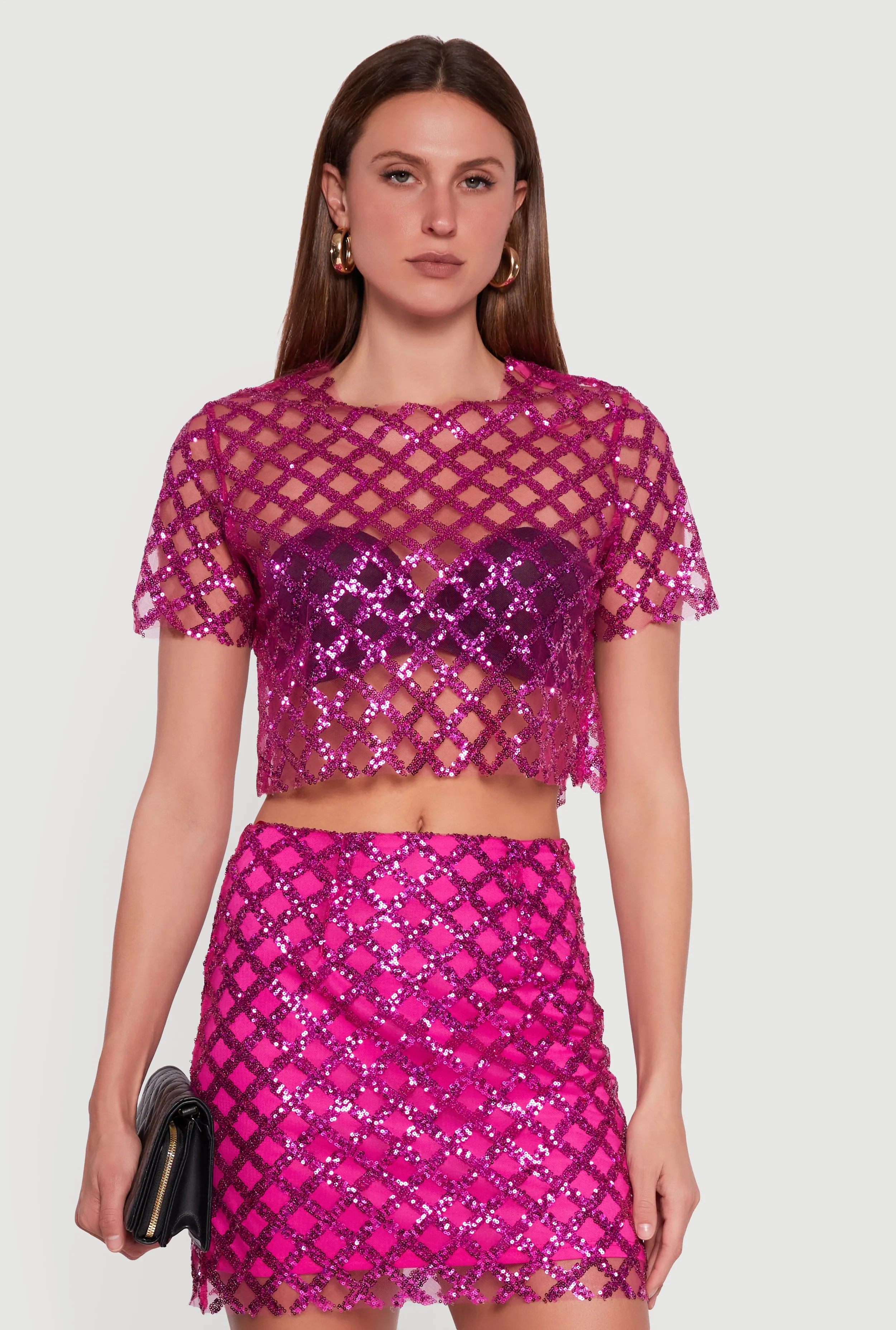 Geometric Sequin Mesh Crop Top sold by Rainbow
