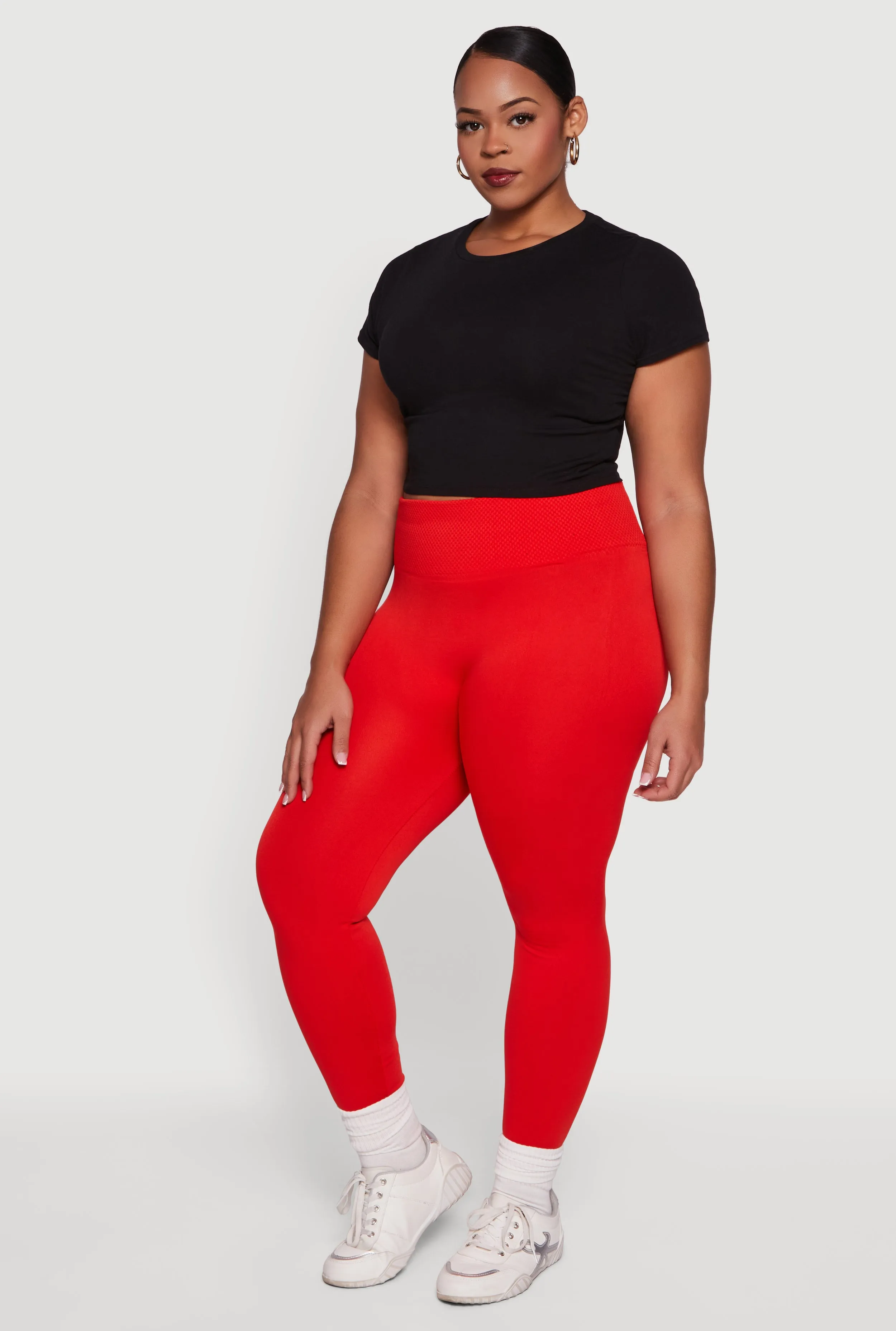 Plus Size Textured High Waisted Fleece Lined Leggings sold by Rainbow