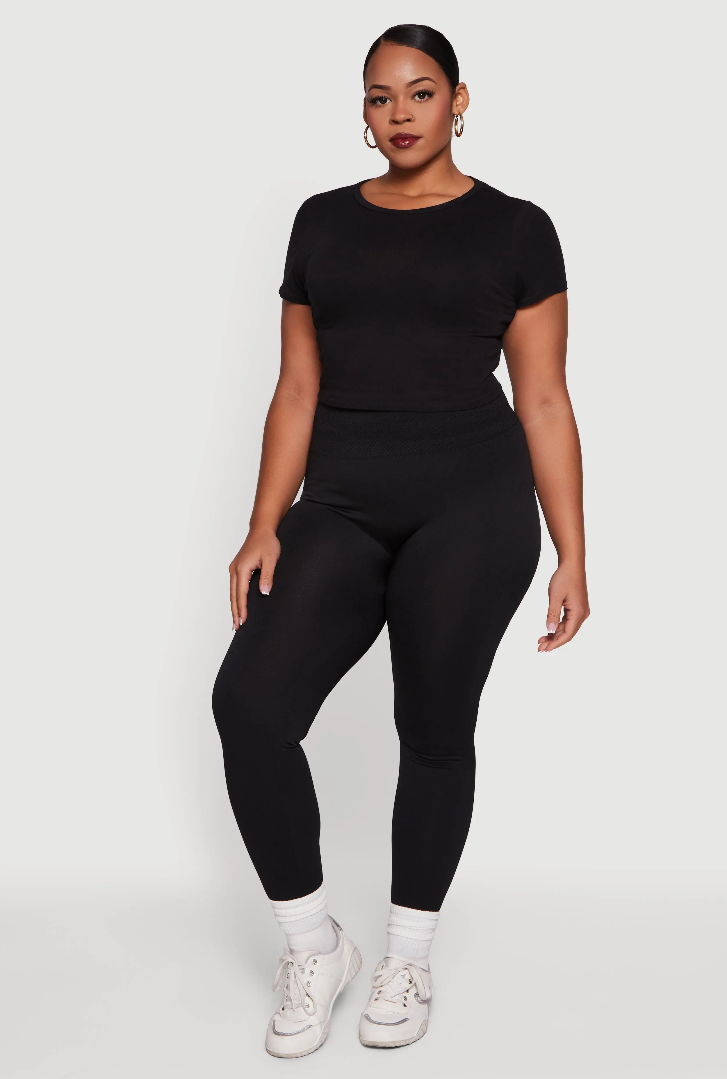 Plus Size Textured High Waisted Fleece Lined Leggings sold by Rainbow