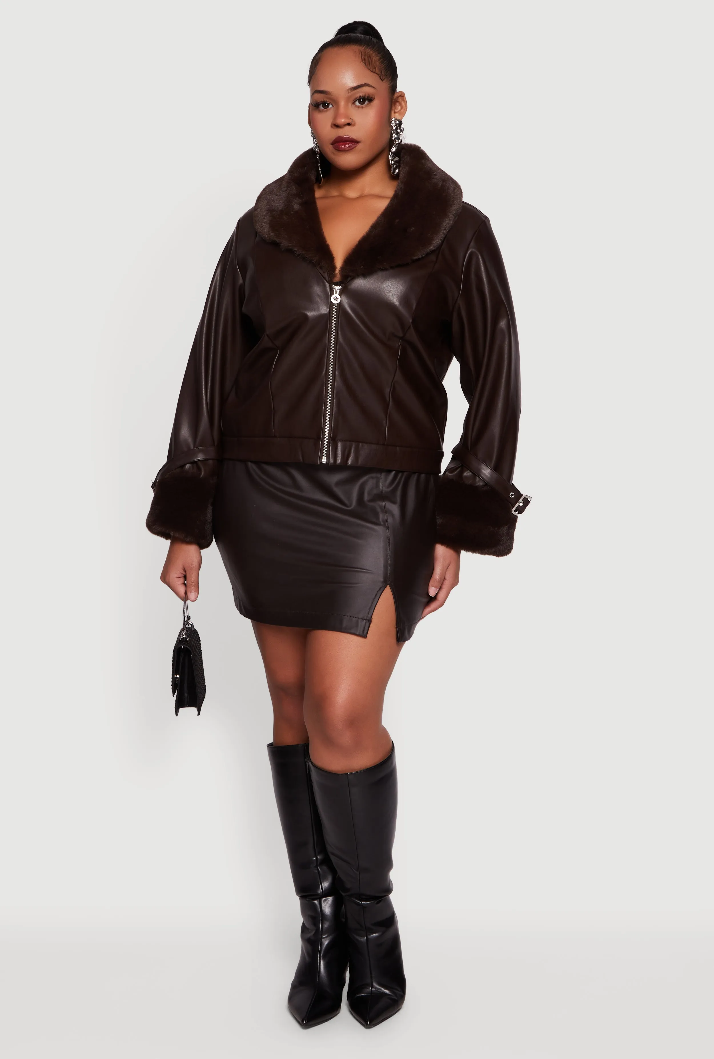 Plus Size Faux Leather Jacket with Faux Fur Trim sold by Rainbow product image thumbnail 2