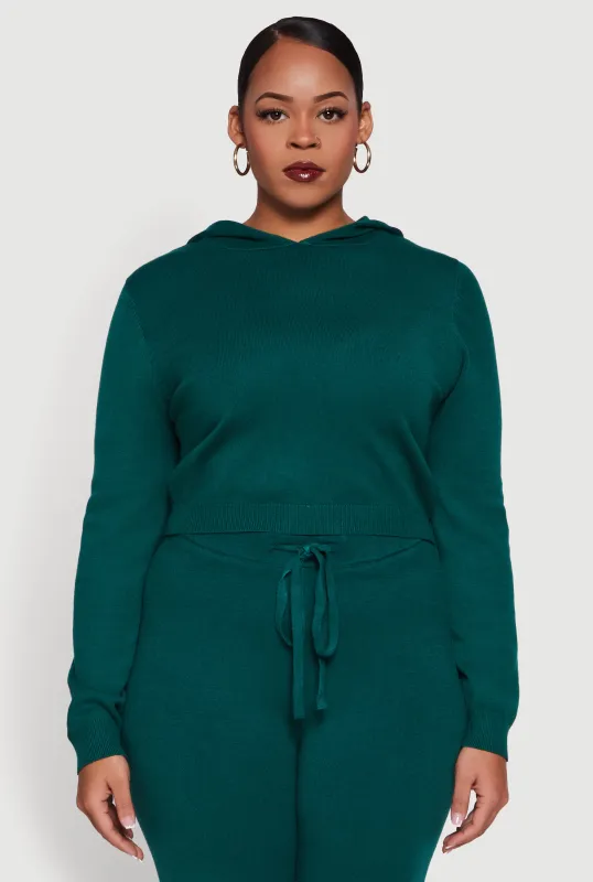 Plus Size Hooded Pull Over Crop Sweater sold by Rainbow