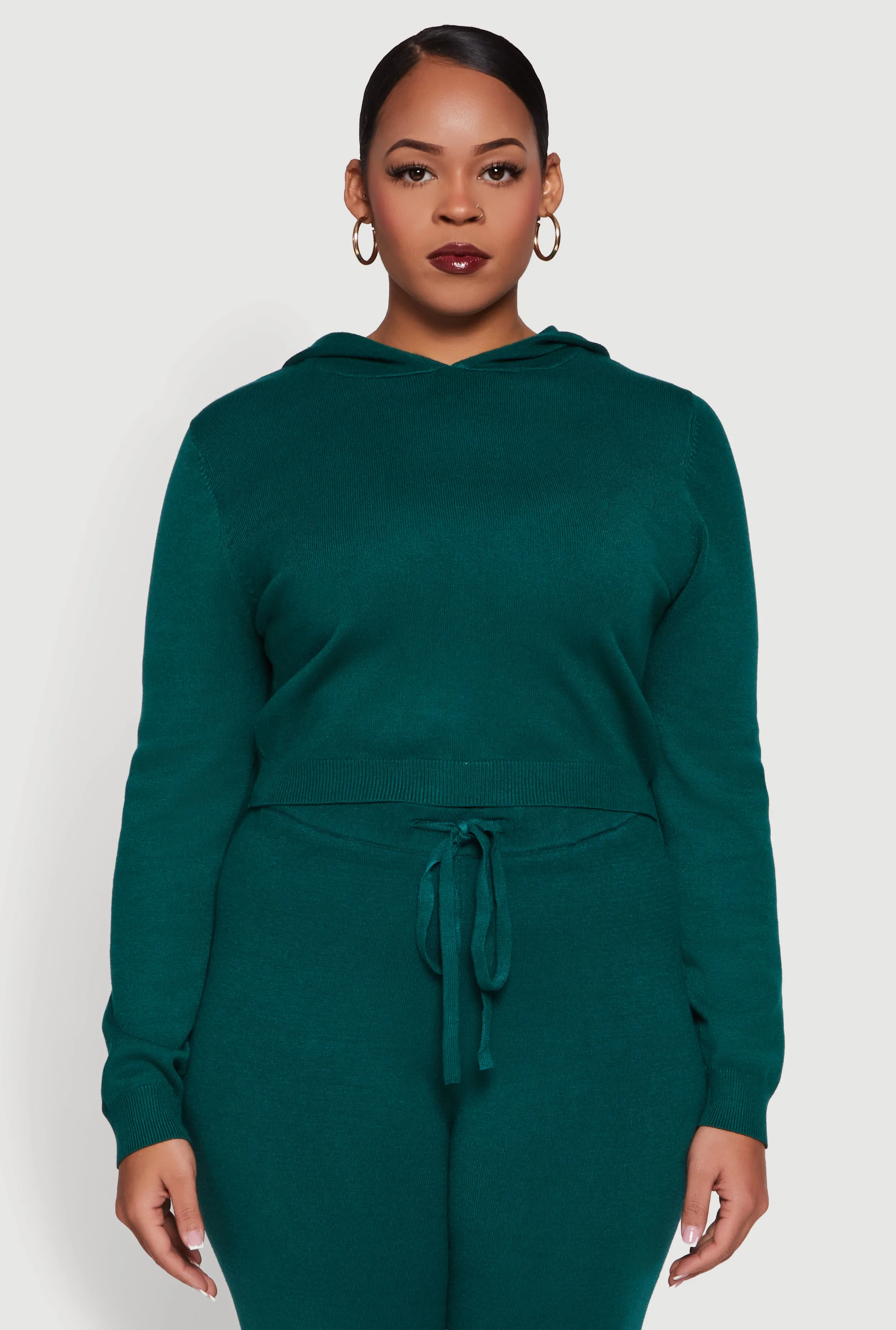 Plus Size Hooded Pull Over Crop Sweater sold by Rainbow