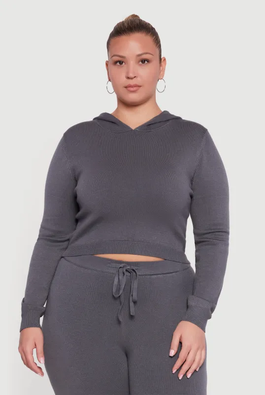 Plus Size Hooded Pull Over Crop Sweater sold by Rainbow