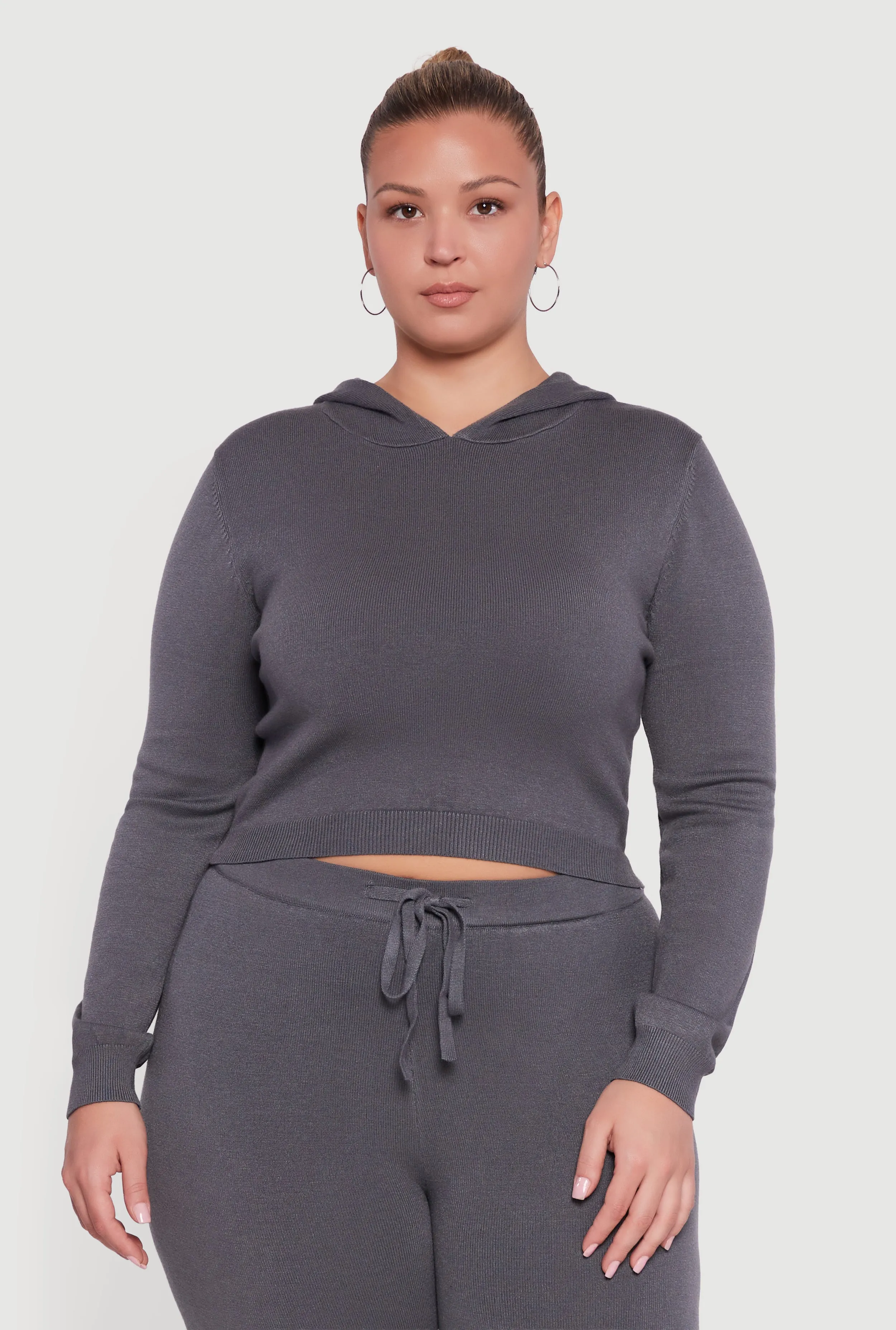 Plus Size Hooded Pull Over Crop Sweater sold by Rainbow