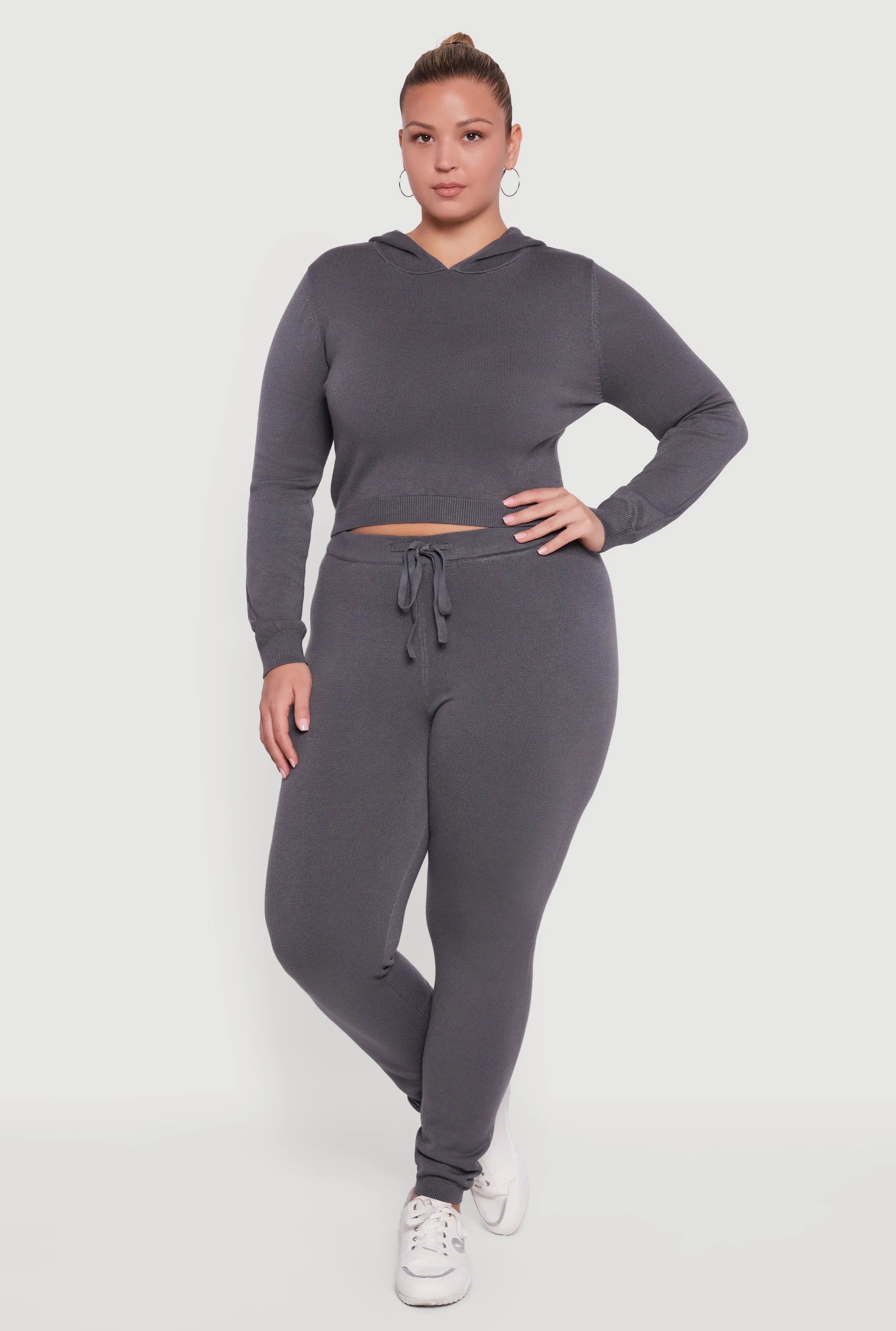 Plus Size Hooded Pull Over Crop Sweater sold by Rainbow product image thumbnail 2