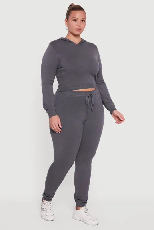 Plus Size Drawstring High Waisted Brushed Knit Joggers sold by Rainbow