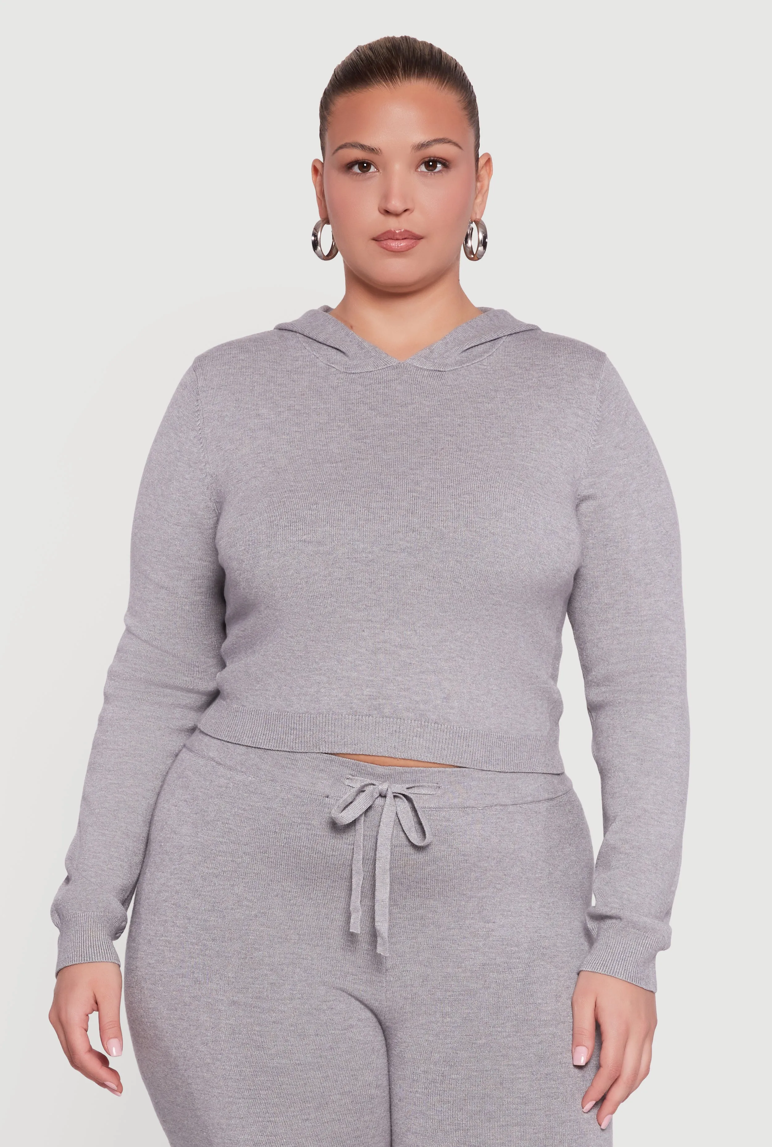Plus Size Hooded Pull Over Crop Sweater sold by Rainbow