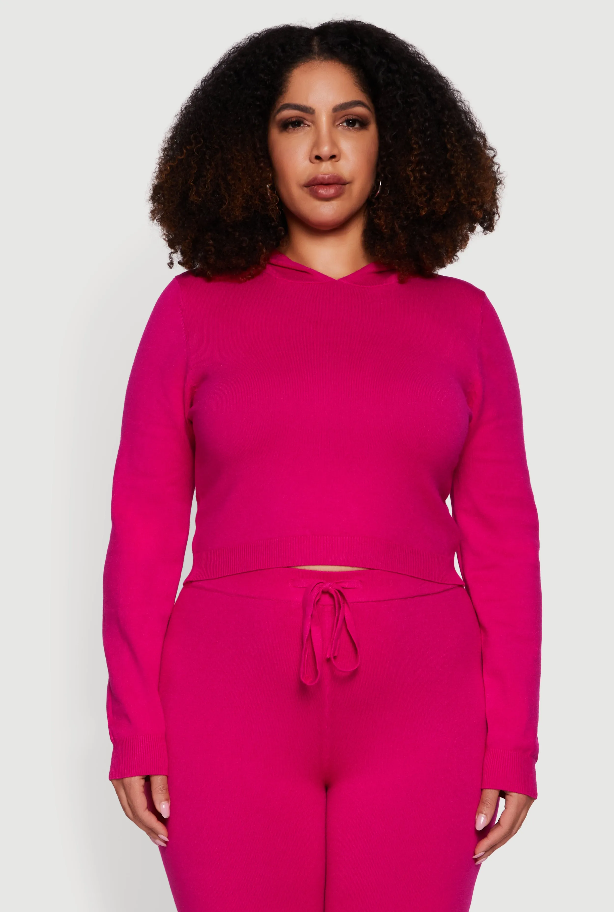 Plus Size Hooded Pull Over Crop Sweater sold by Rainbow