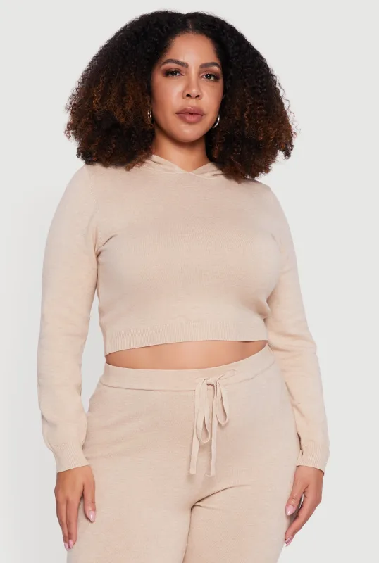Plus Size Hooded Pull Over Crop Sweater sold by Rainbow