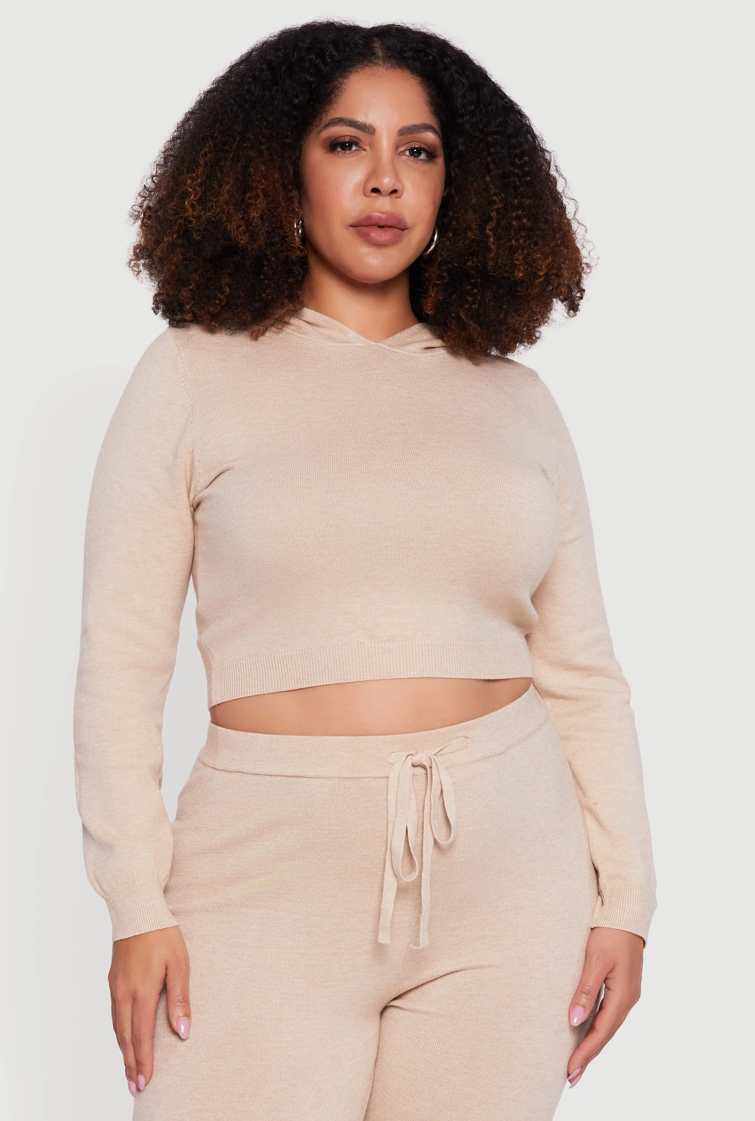 Plus Size Hooded Pull Over Crop Sweater sold by Rainbow