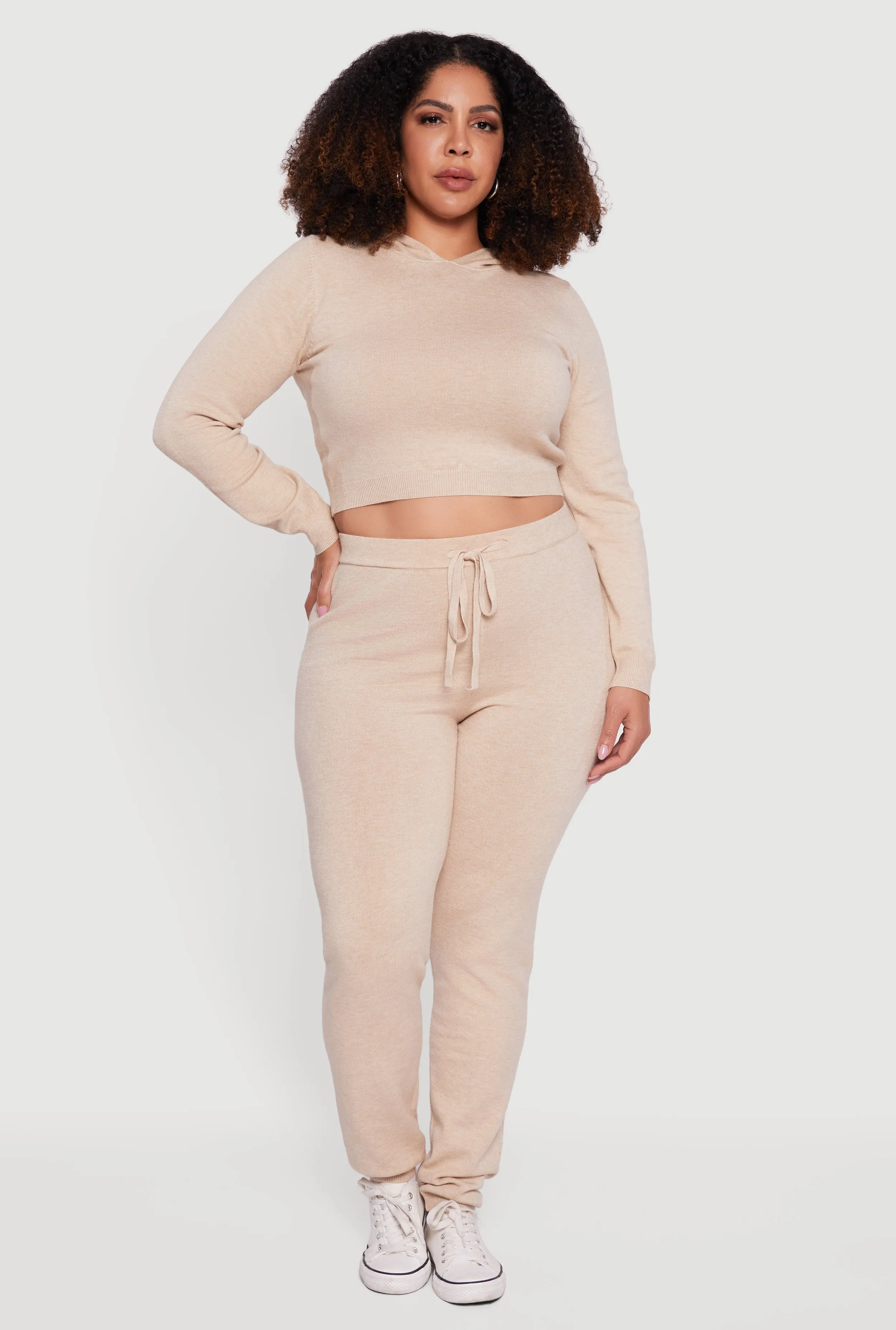 Plus Size Hooded Pull Over Crop Sweater sold by Rainbow product image thumbnail 2