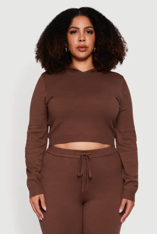 Plus Size Hooded Pull Over Crop Sweater sold by Rainbow