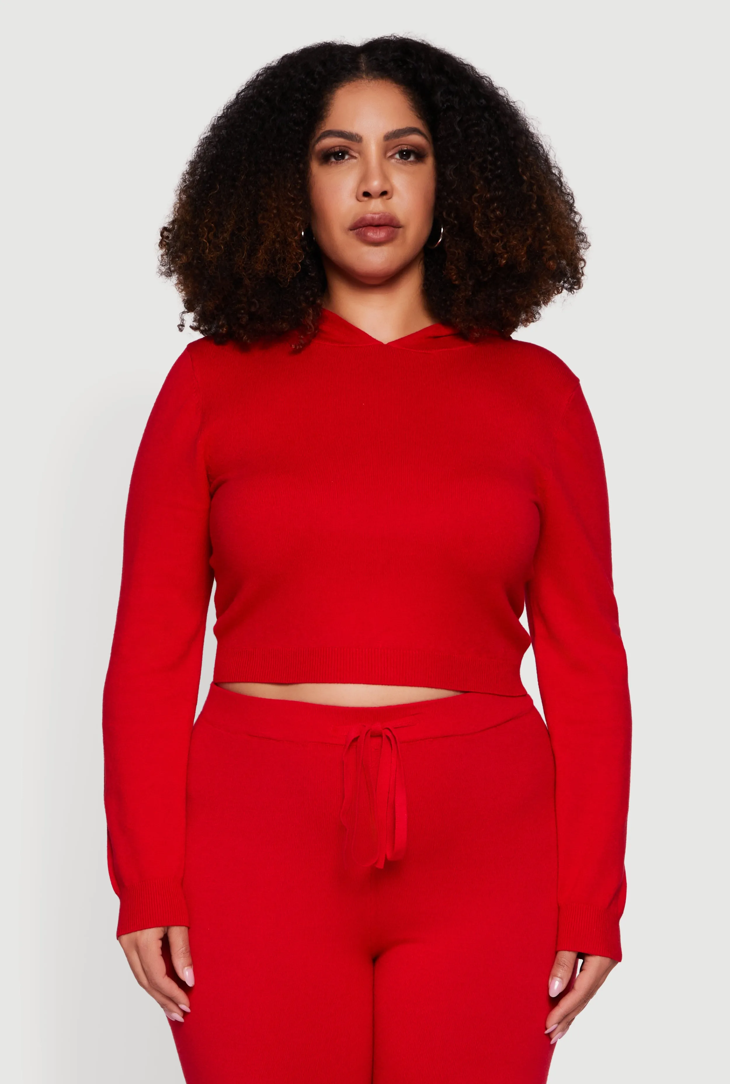 Plus Size Hooded Pull Over Crop Sweater sold by Rainbow