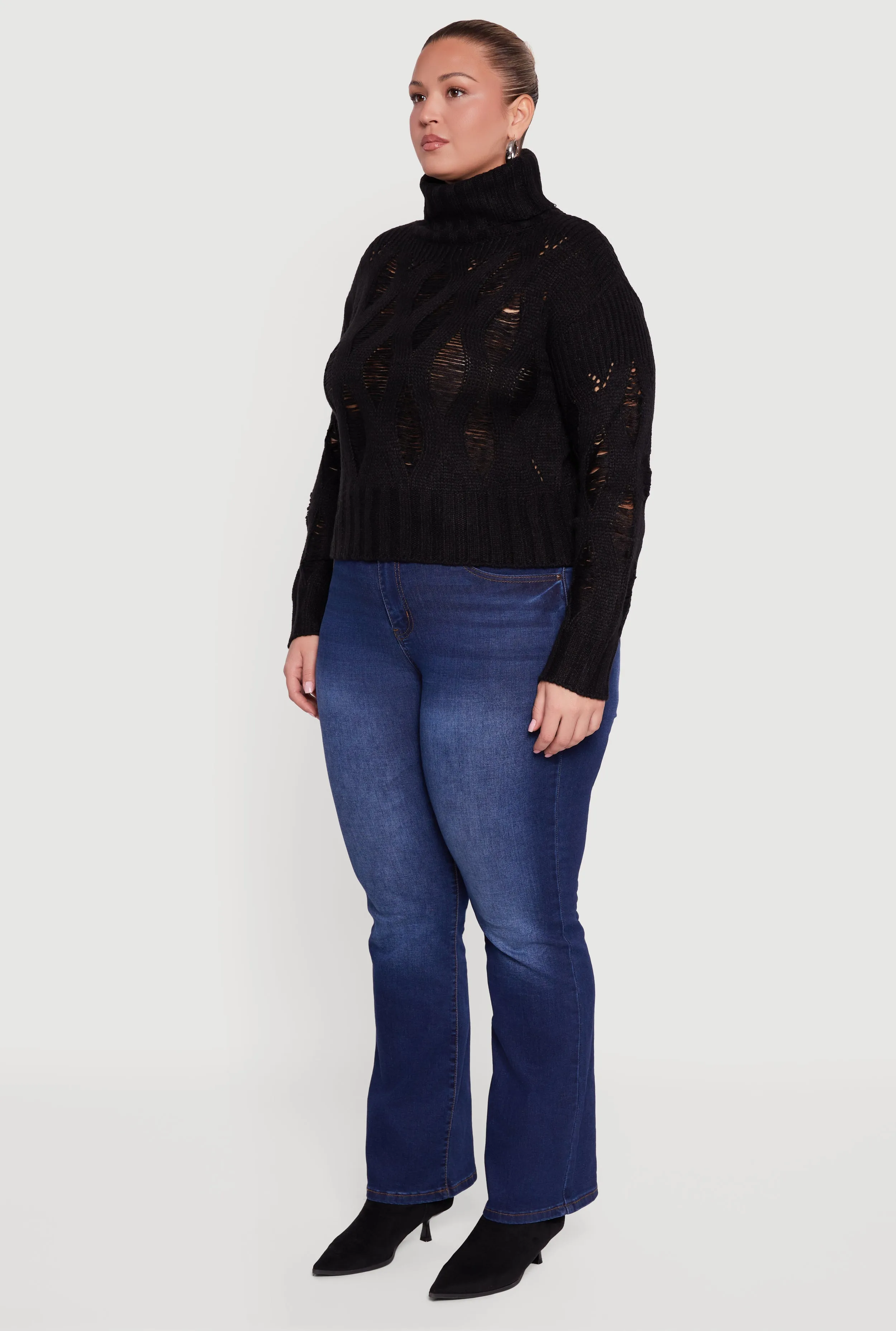 Plus Size Distressed Cable Knit Turtleneck Sweater sold by Rainbow product image thumbnail 5