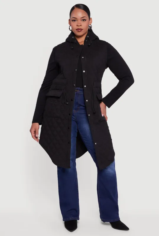 Plus Size Quilted Hooded Long Puffer Vest sold by Rainbow
