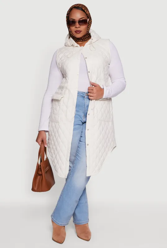 Plus Size Quilted Hooded Long Puffer Vest sold by Rainbow