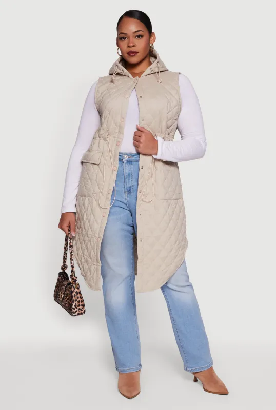 Plus Size Quilted Hooded Long Puffer Vest sold by Rainbow