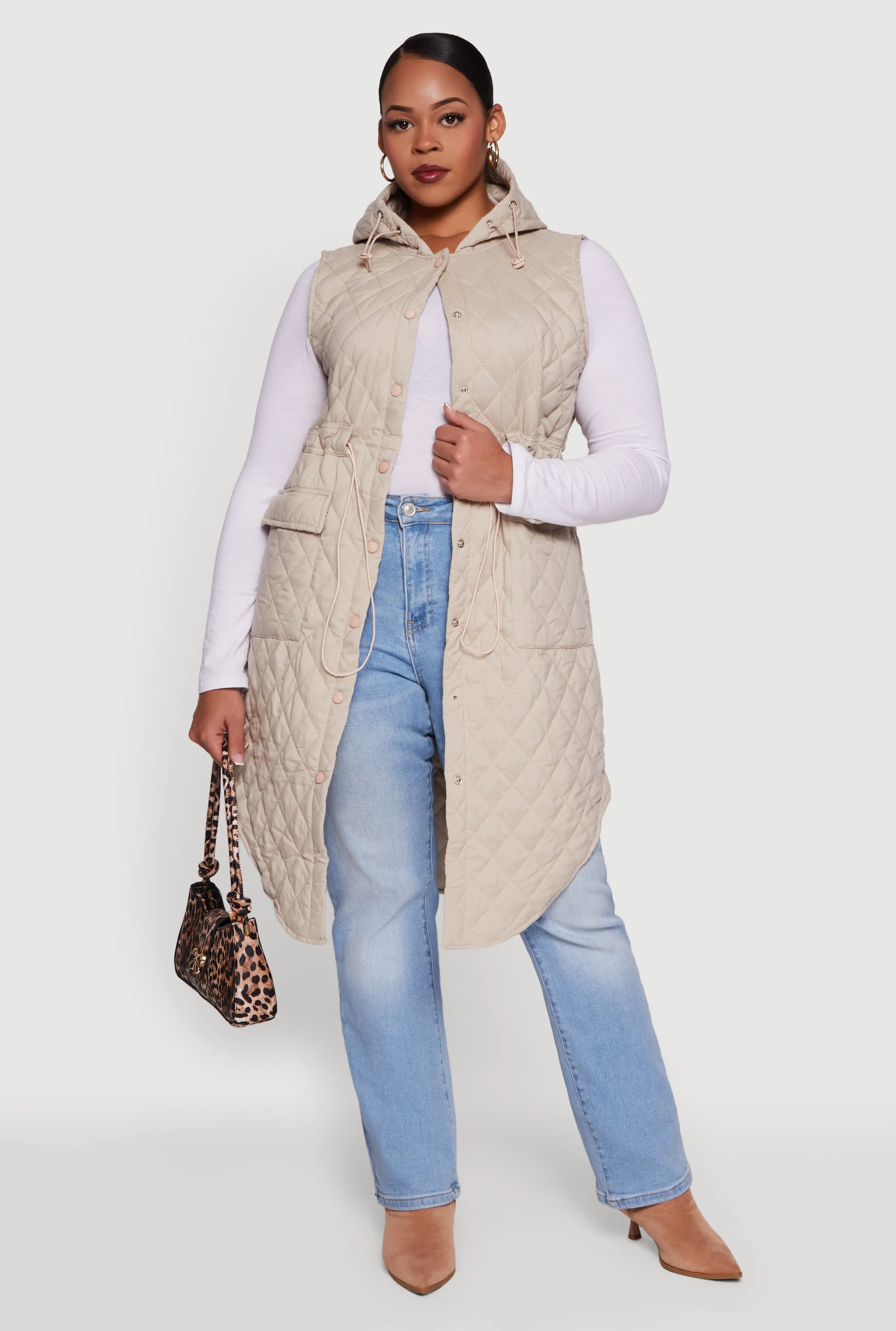 Plus Size Quilted Hooded Long Puffer Vest sold by Rainbow