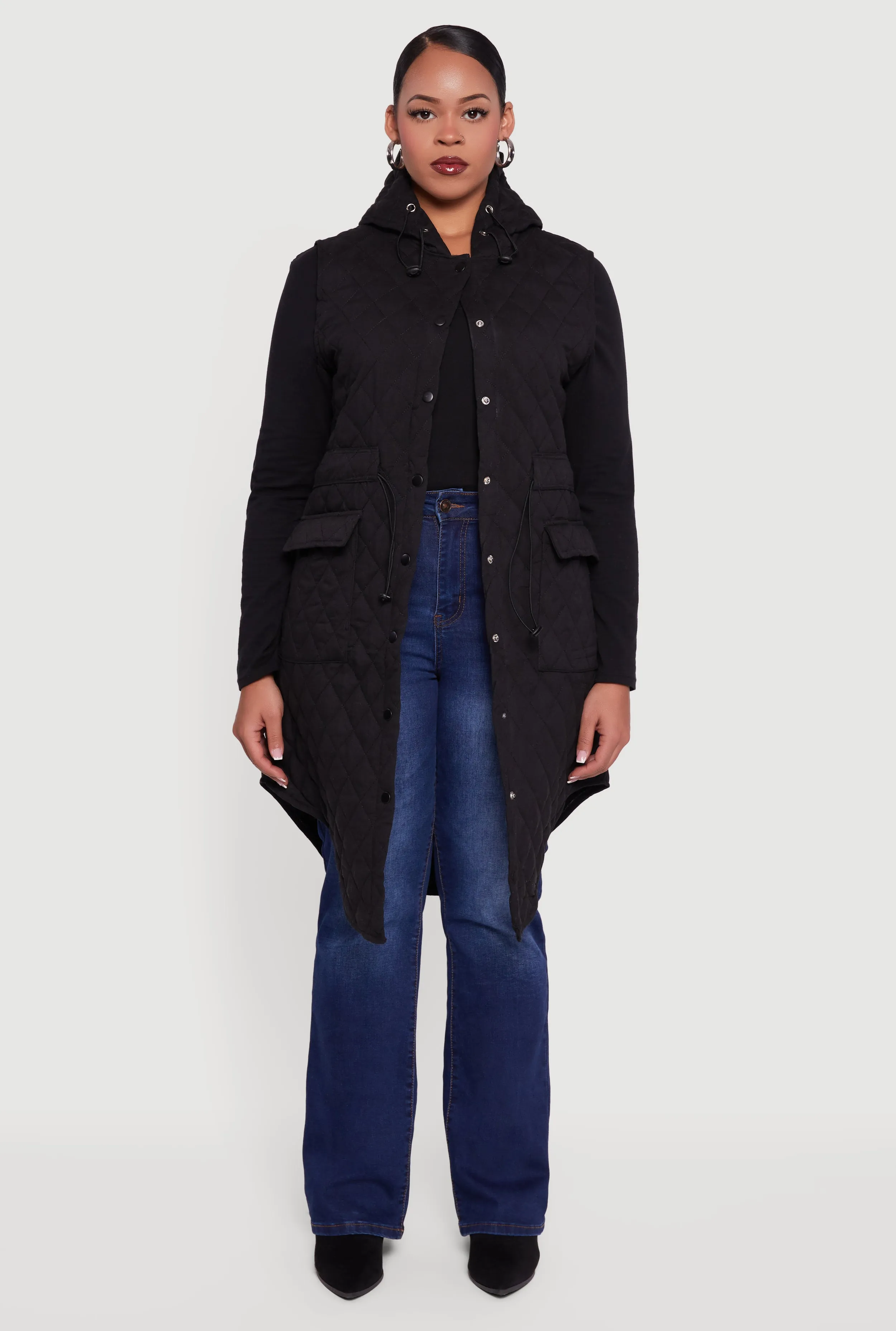 Plus Size Quilted Hooded Long Puffer Vest sold by Rainbow product image thumbnail 3