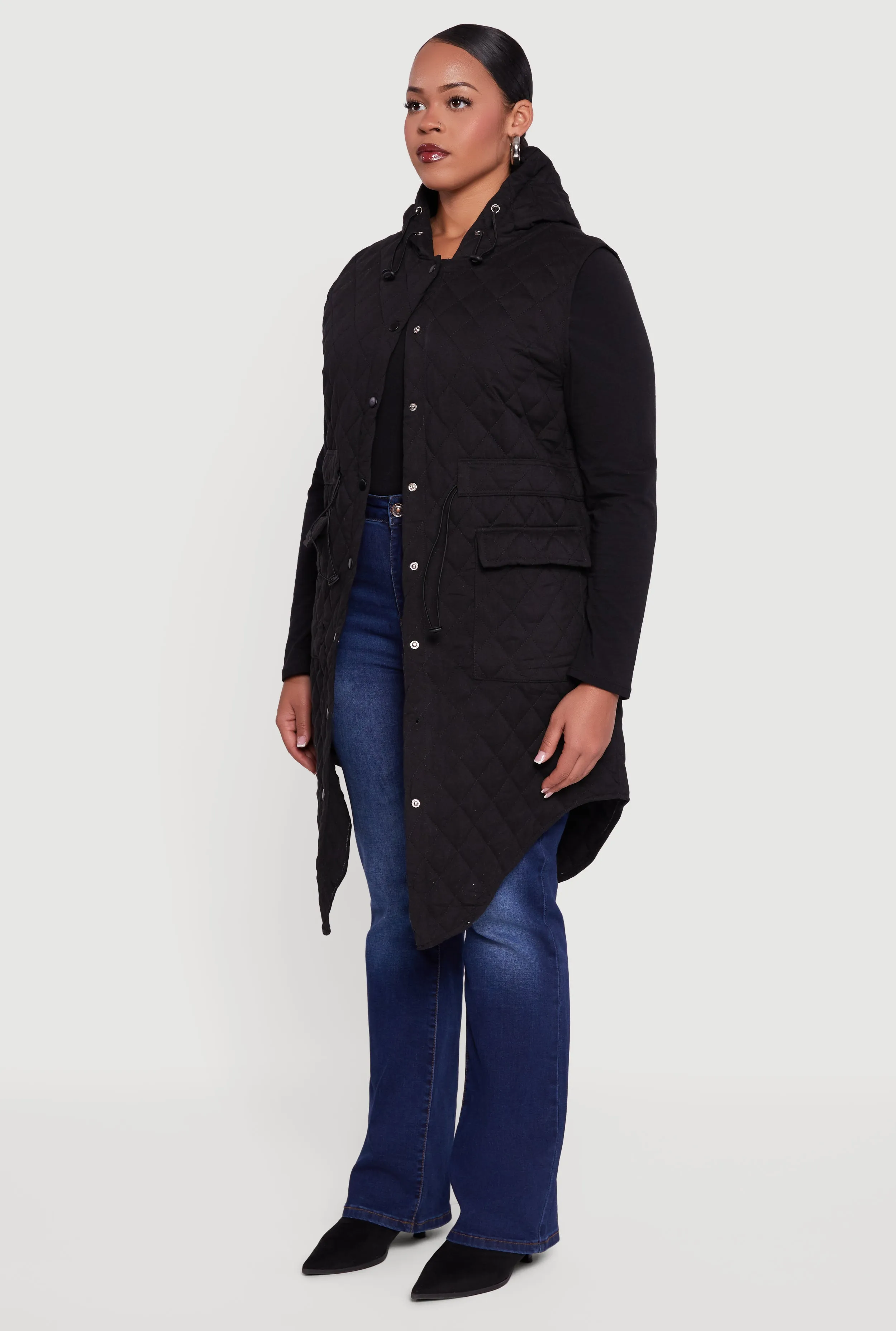 Plus Size Quilted Hooded Long Puffer Vest sold by Rainbow product image thumbnail 5