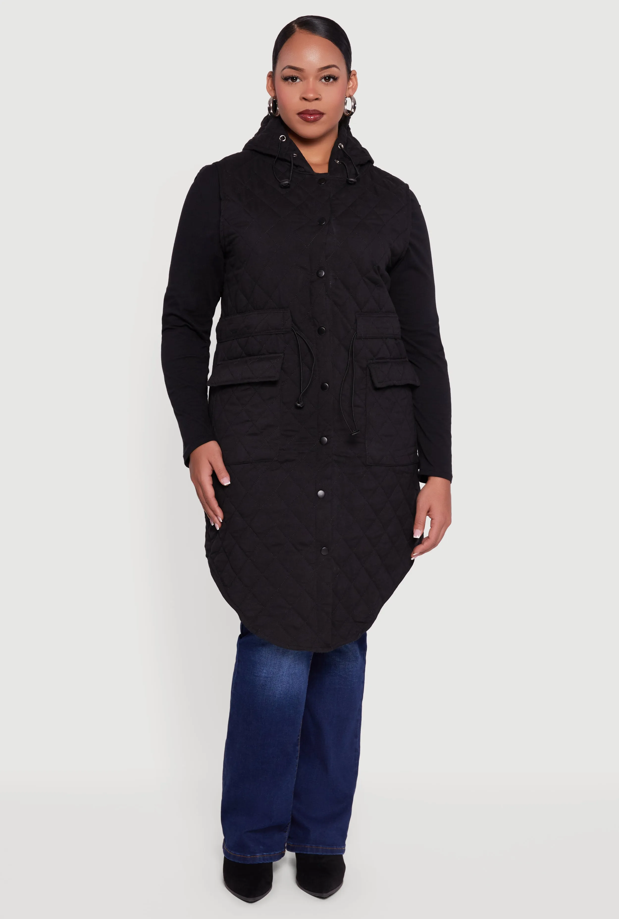 Plus Size Quilted Hooded Long Puffer Vest sold by Rainbow product image thumbnail 2