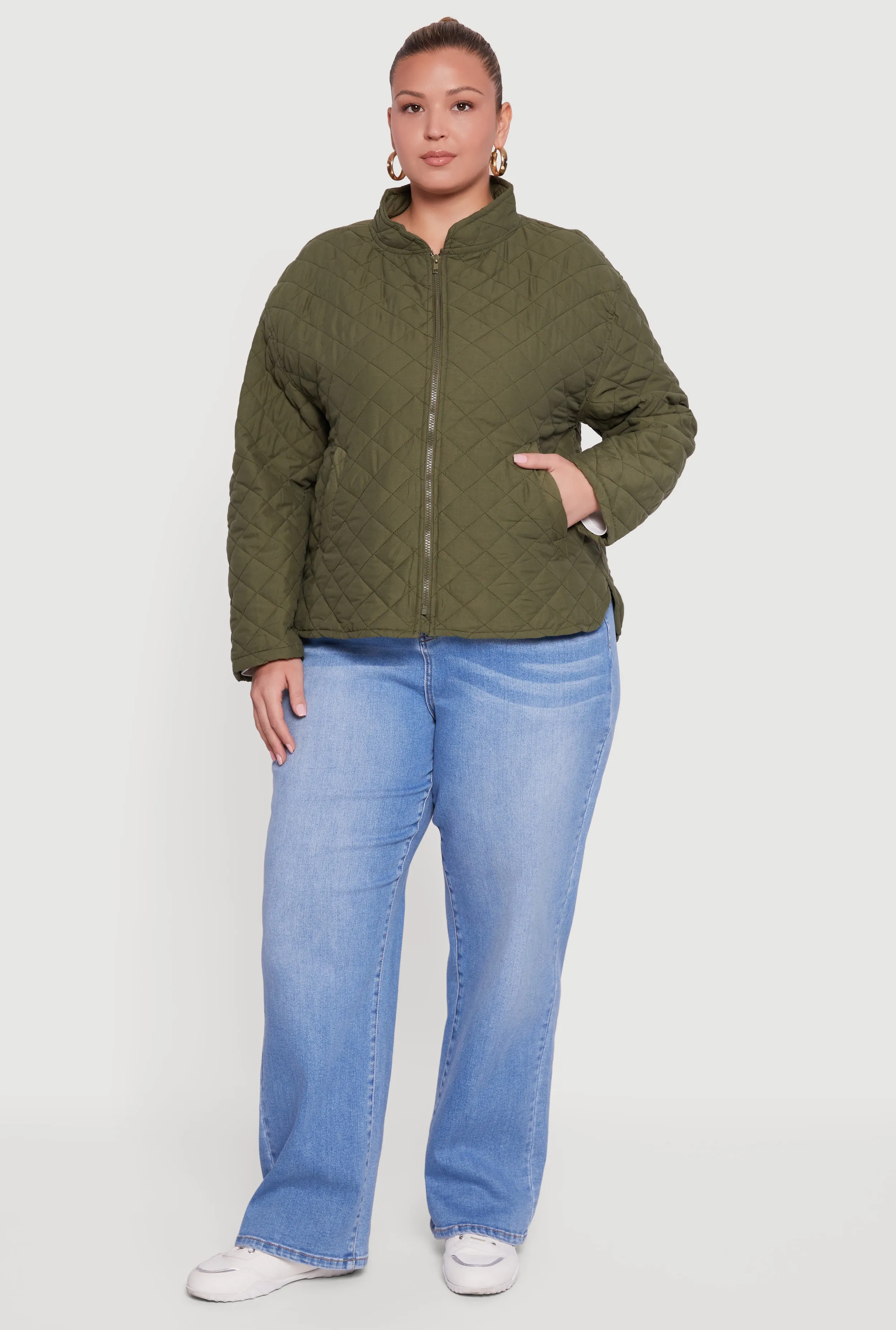 Plus Size Long Sleeve Zip Front Quilted Puffer Jacket sold by Rainbow product image thumbnail 3