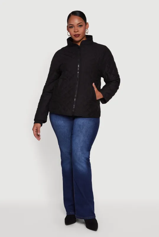 Plus Size Long Sleeve Zip Front Quilted Puffer Jacket sold by Rainbow