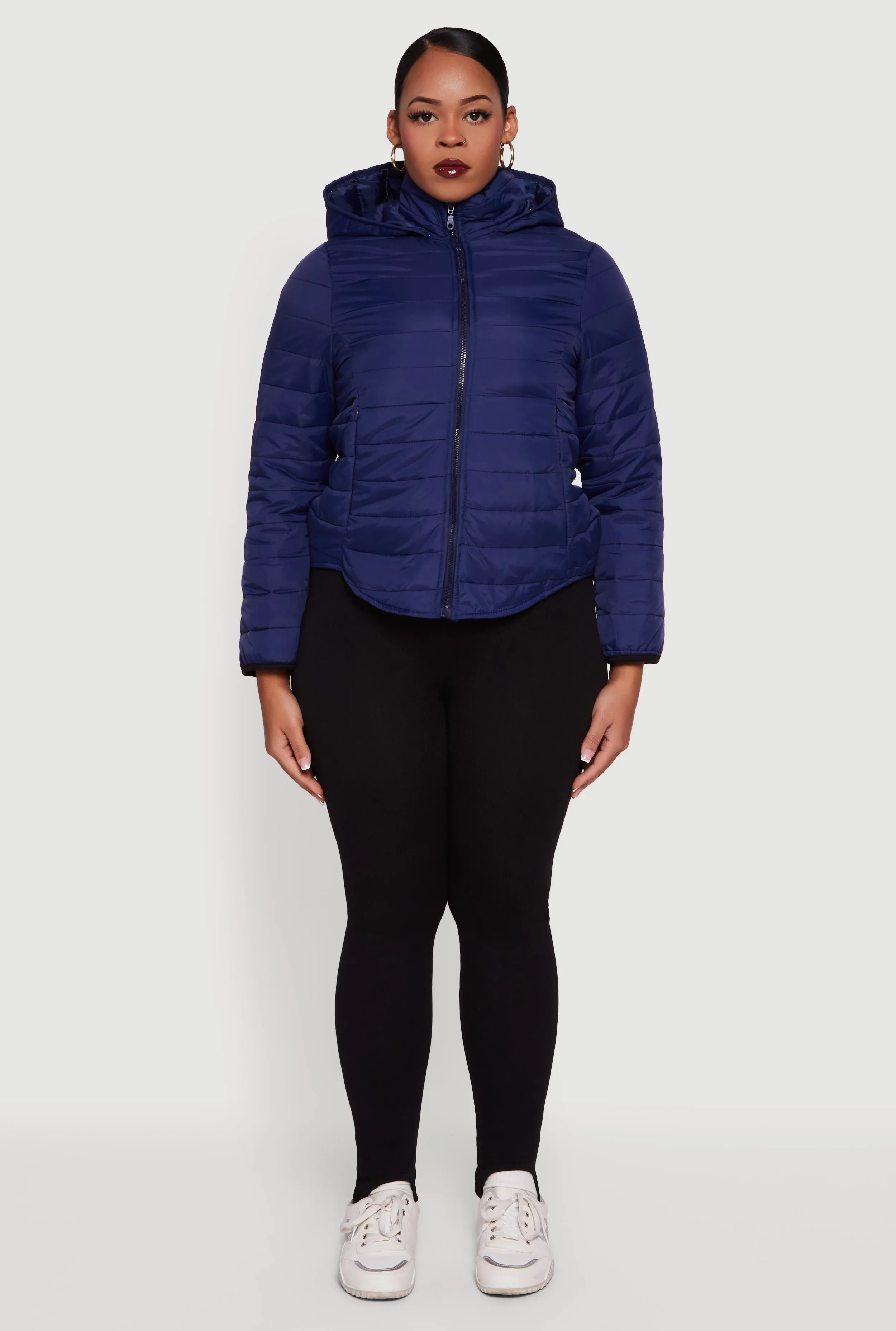 Plus Size Hooded Mock Neck Zip Front Puffer Jacket sold by Rainbow product image thumbnail 3
