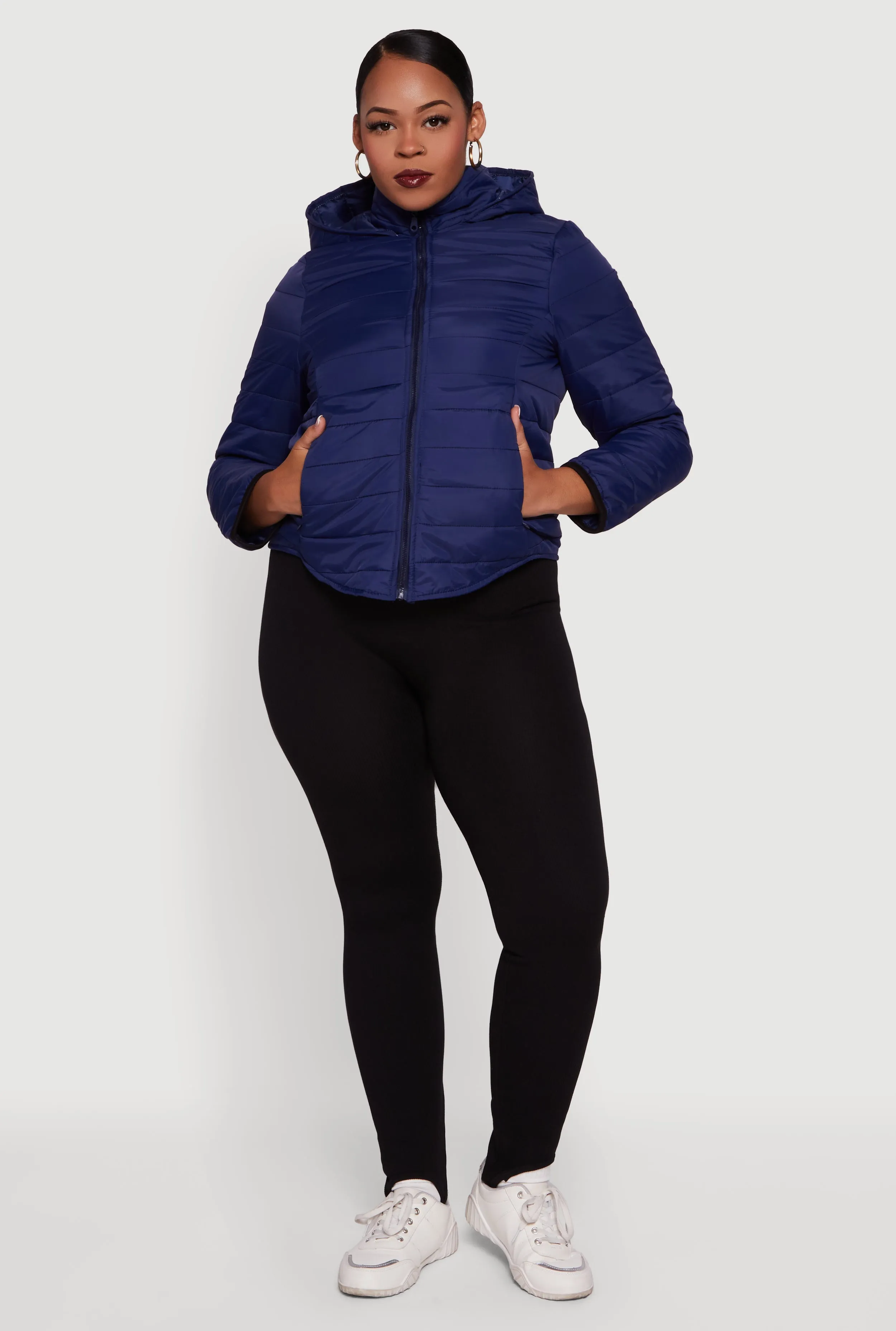 Plus Size Hooded Mock Neck Zip Front Puffer Jacket sold by Rainbow