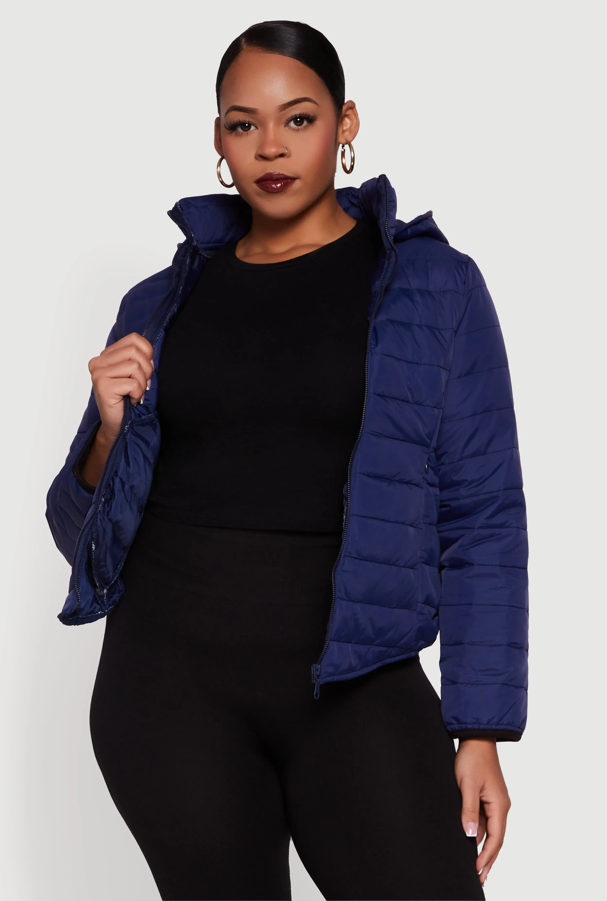 Plus Size Hooded Mock Neck Zip Front Puffer Jacket sold by Rainbow product image thumbnail 2