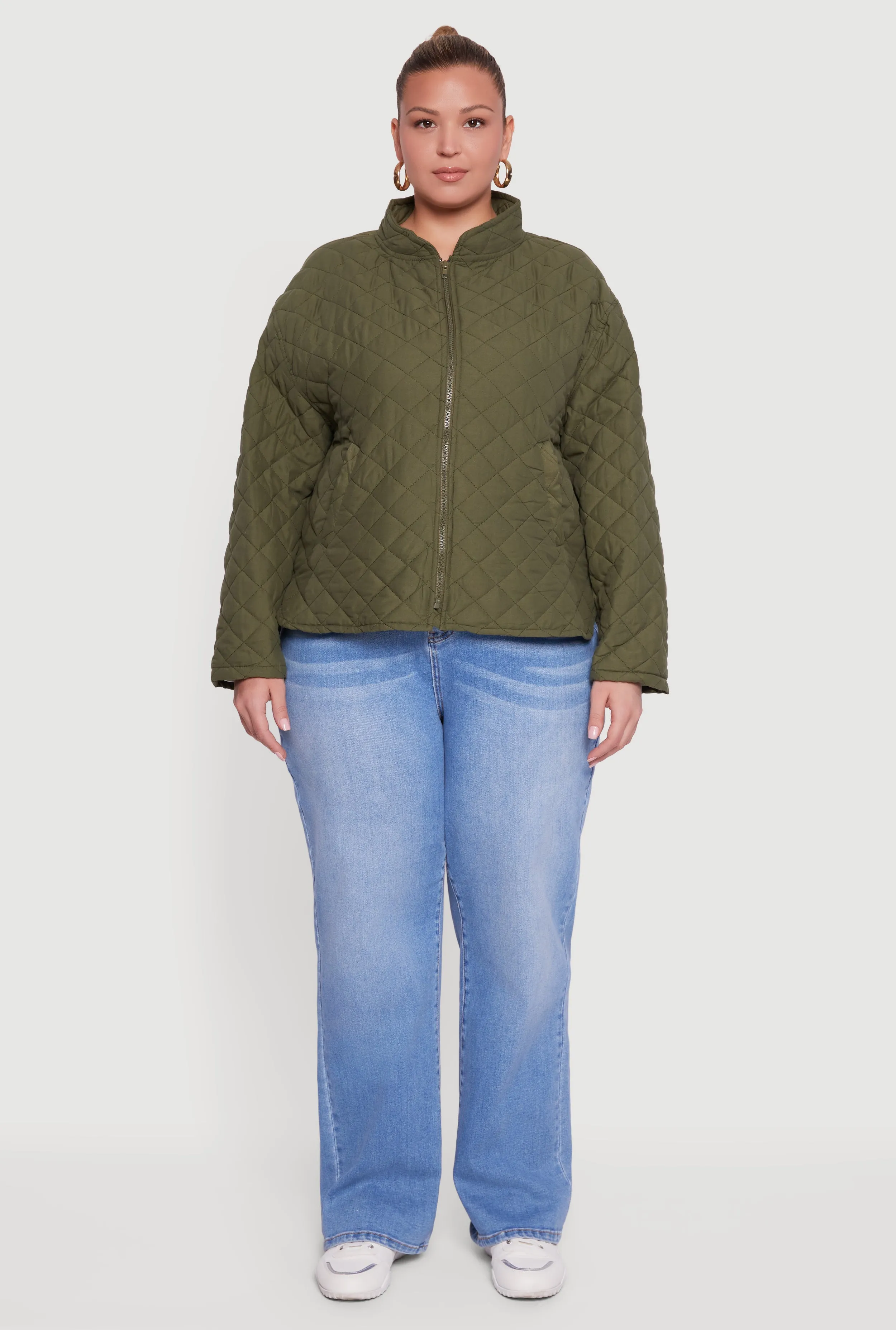 Plus Size Long Sleeve Zip Front Quilted Puffer Jacket sold by Rainbow product image thumbnail 3