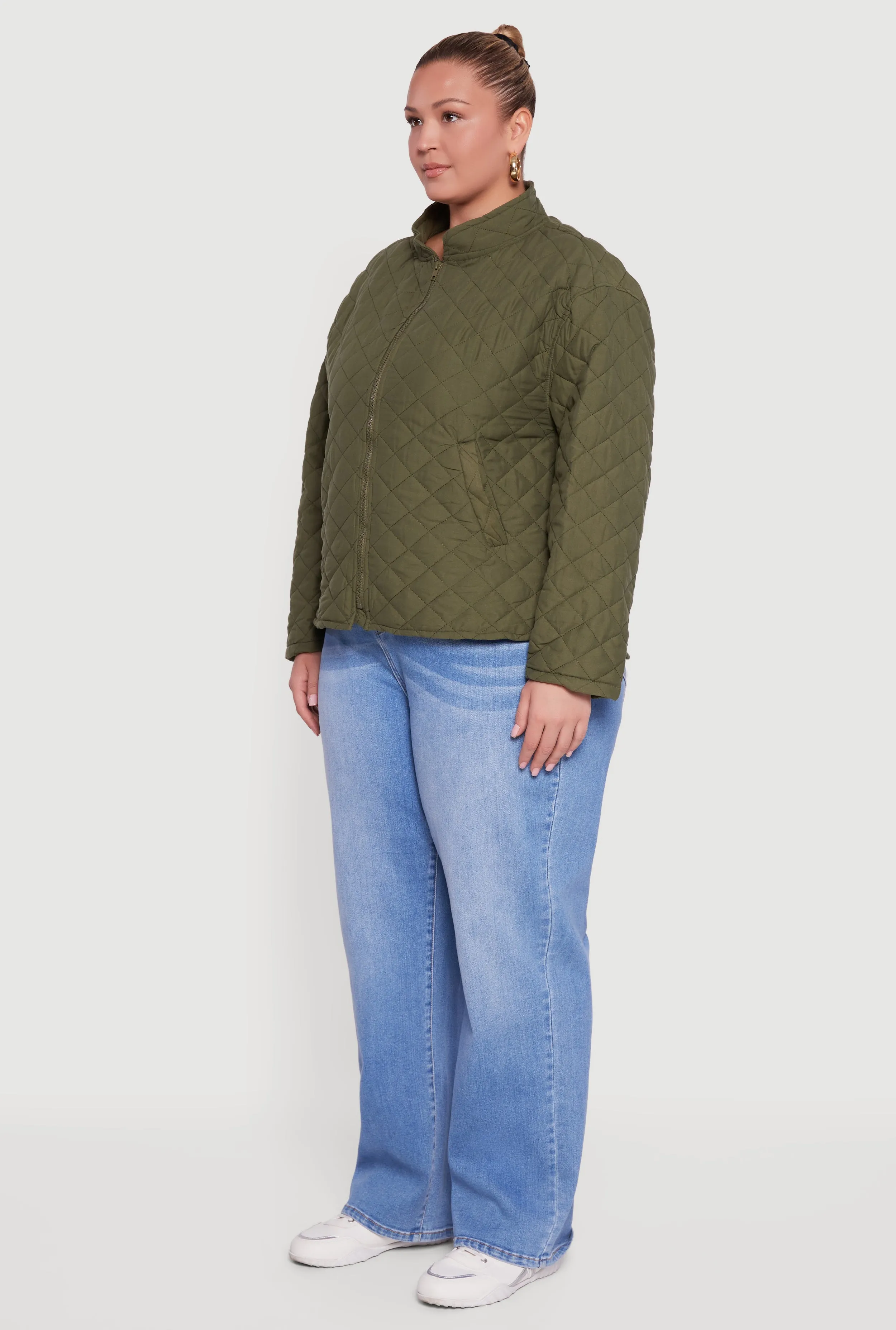 Plus Size Long Sleeve Zip Front Quilted Puffer Jacket sold by Rainbow product image thumbnail 5