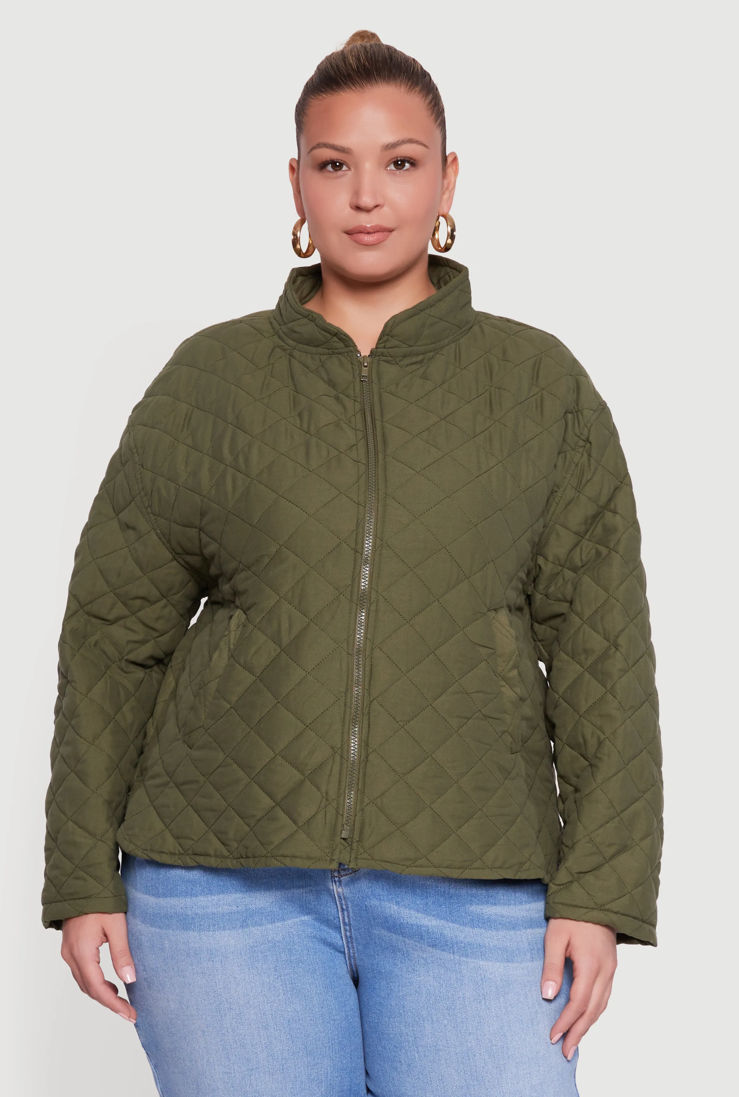 Plus Size Long Sleeve Zip Front Quilted Puffer Jacket sold by Rainbow product image thumbnail 2