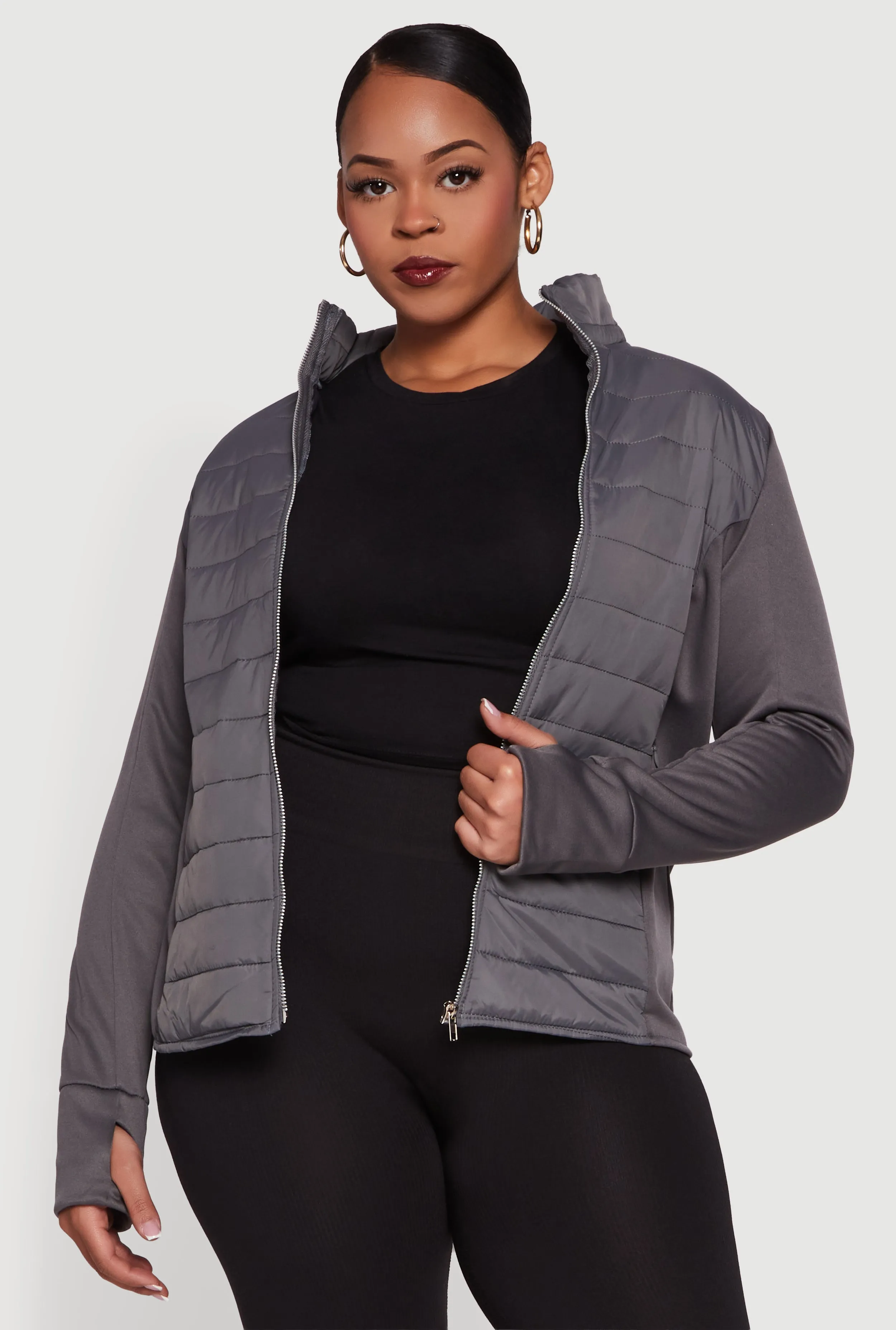 Plus Size Mock Neck Zip Front Puffer Jacket sold by Rainbow product image thumbnail 2